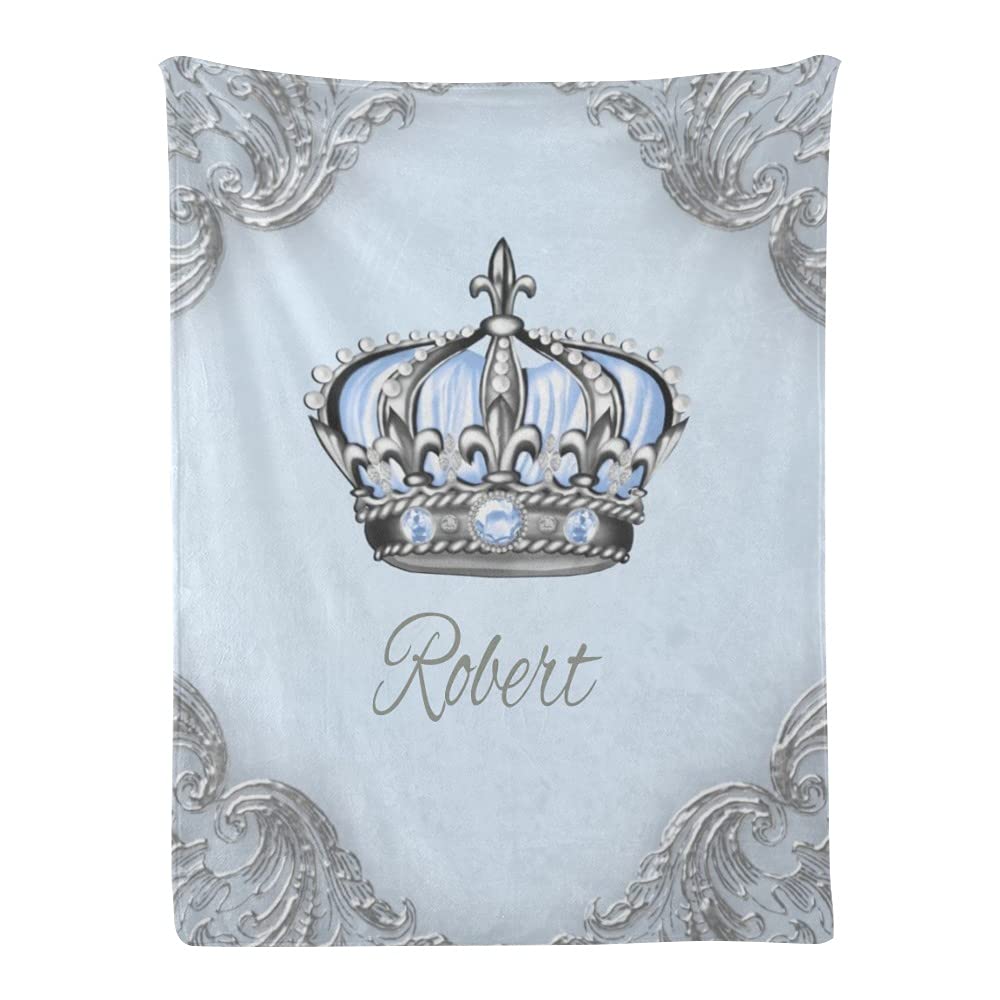 Custom Personalized Blue Silver Floral Baby Blanket - Super Soft Fleece Nursery Blanket for Boys & Girls (30x40 Inches) | Perfect for Baby Showers, Birthdays & Nursery Decor