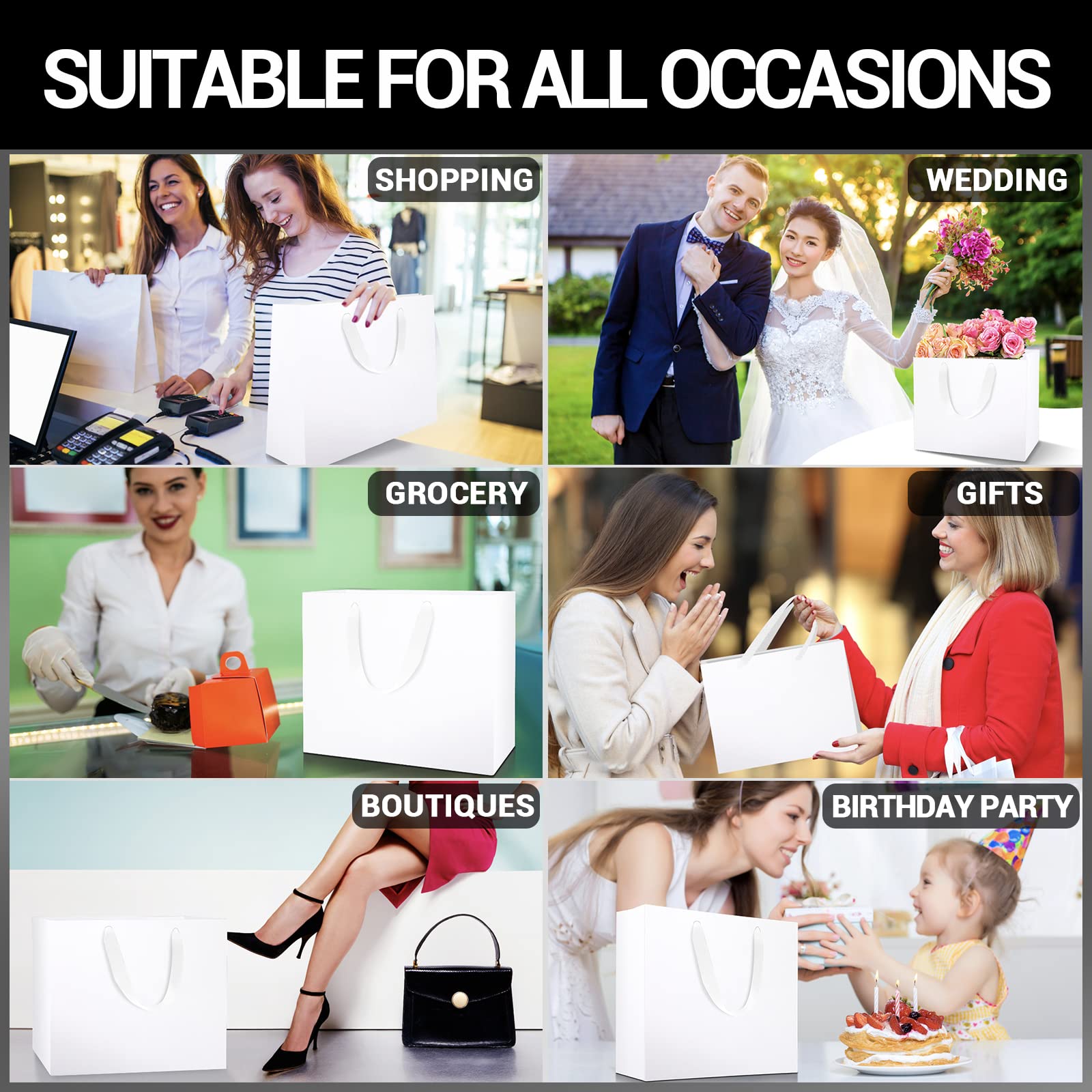 EUSOAR 20 Pack White Gift Bags with Handles - 12.5
