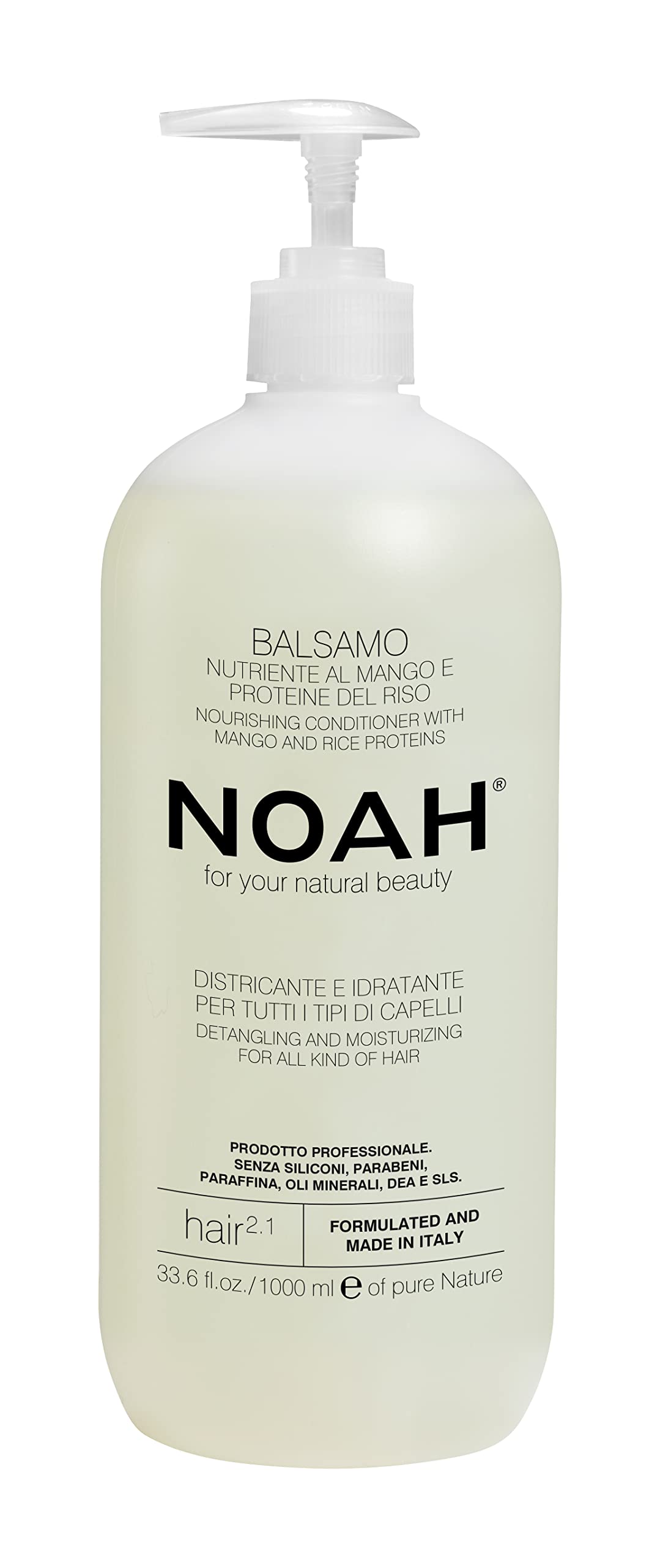 Noah Natural Nourishing Hair 2.1 Conditioner with Mango & Rice Proteins - Detangling & Hydrating Vegan Formula for All Hair Types - Cruelty-Free, Paraben & Silicone Free, 1000ml - Perfect for Dry, Damaged Hair & Daily Hair Care Routine