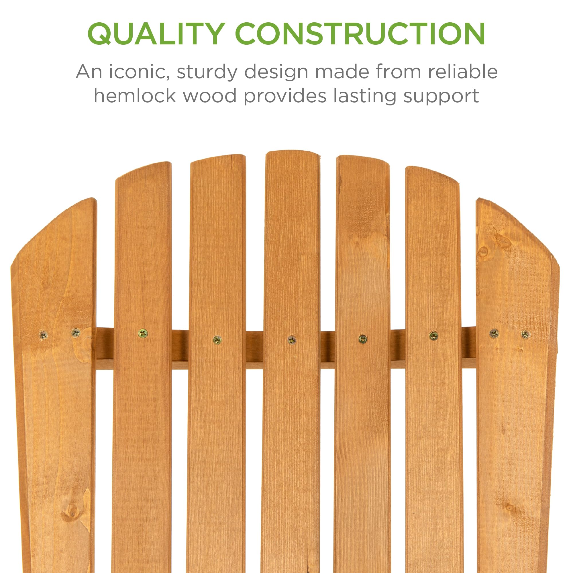 Best Choice Products Folding Adirondack Chair - Natural Wood Outdoor Lounge Chair with 350lb Weight Capacity for Patio, Garden, Yard & Fire Pit Relaxation - Perfect for Backyard, Poolside & Camping