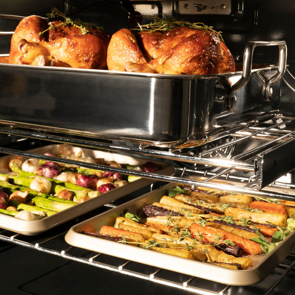 ZLINE Autograph Edition 30 Inch Black Stainless Steel Double Wall Oven with Air Fry & Self Clean - Professional True Convection Oven with Polished Gold Handles (WADBZ 30 G) - Perfect for Home Chefs & Modern Kitchens
