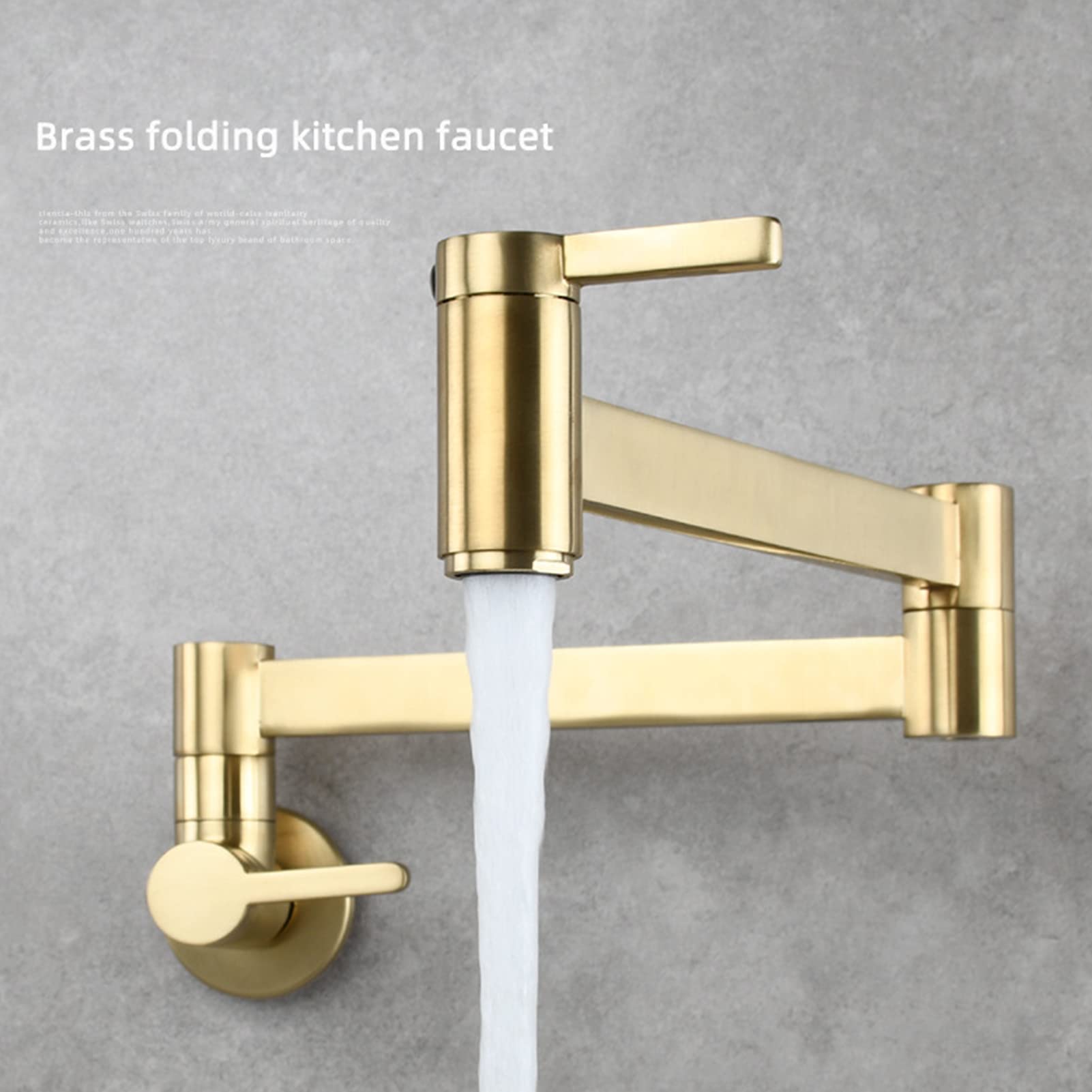 Premium Brass Wall-Mounted Square Pot Filler Faucet - Traditional Folding & Stretchable Design with Double Joint Swing Arms for Kitchen | Ideal for Cooking, Filling Large Pots & Pasta Making
