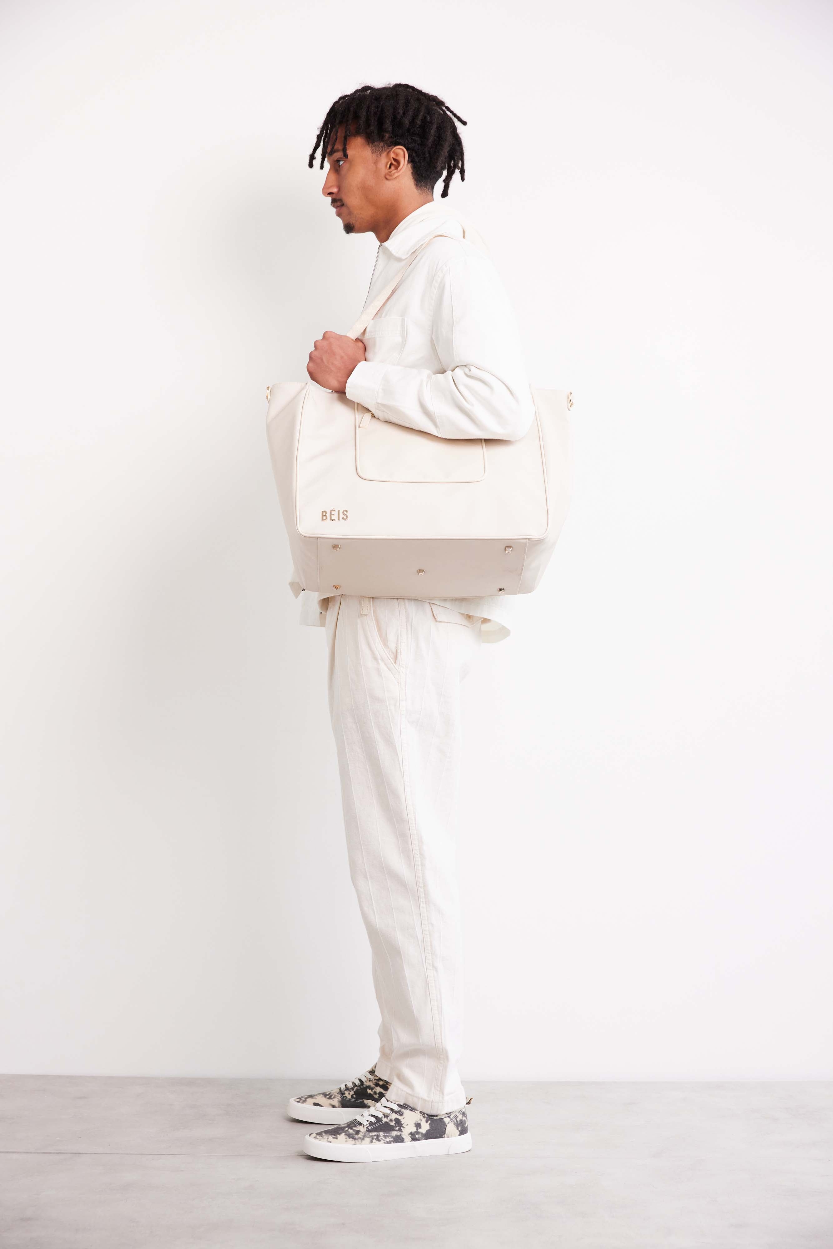 Stylish Beige East to West Tote Bag - Versatile Canvas Shoulder Bag for Women, Perfect for Work, Travel & Everyday Use