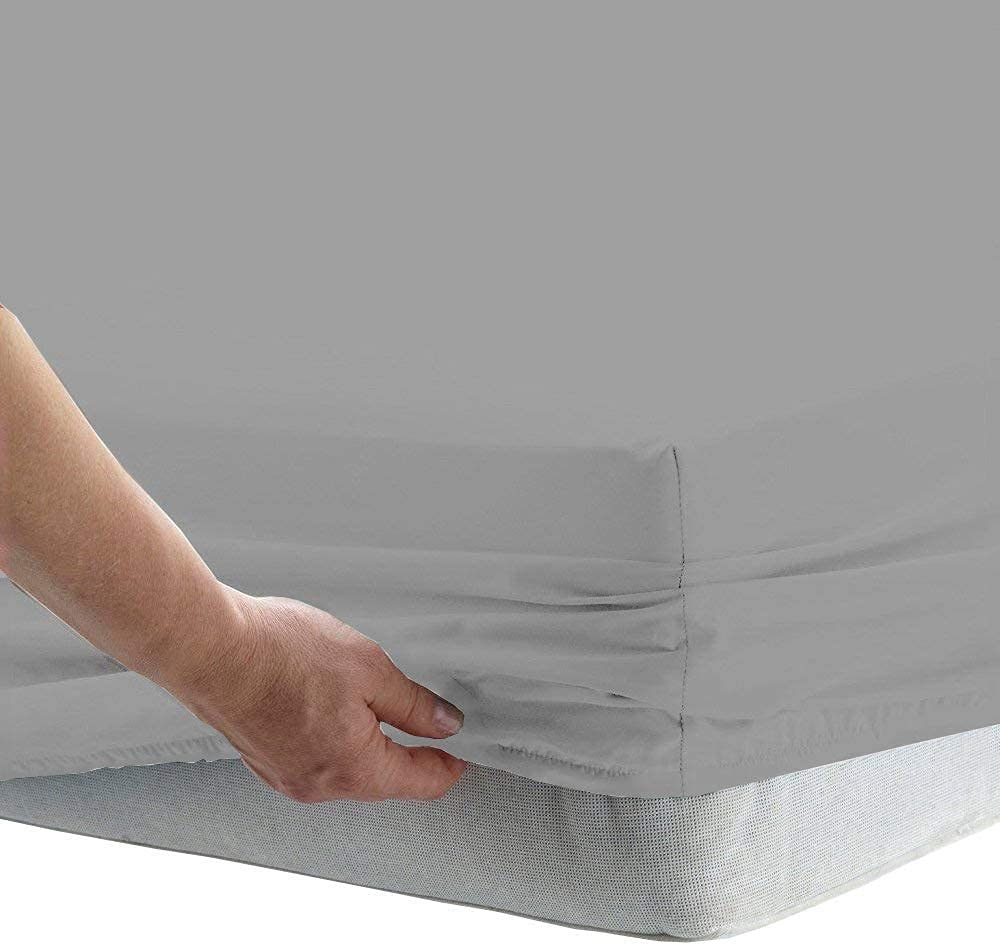 Premium Cotton-Rich CVC Sheet Set - Full Size 4PC Light Grey for Deep Pocket Mattress (15