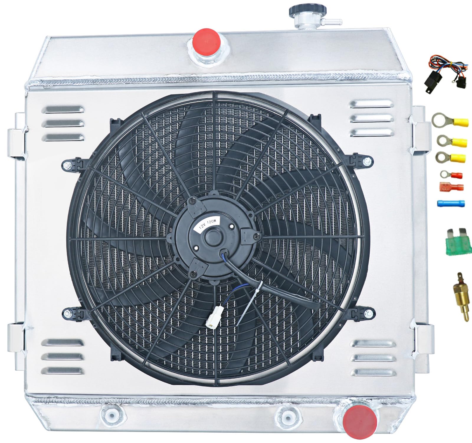 Aluminum Radiator Shroud Fan Relay Kit for 1955-1957 Chevy Bel Air, Truck Two-Ten, One-Fifty Series - V8 Engine Cooling Upgrade - Perfect for Classic Car Restoration & Hot Rod Builds