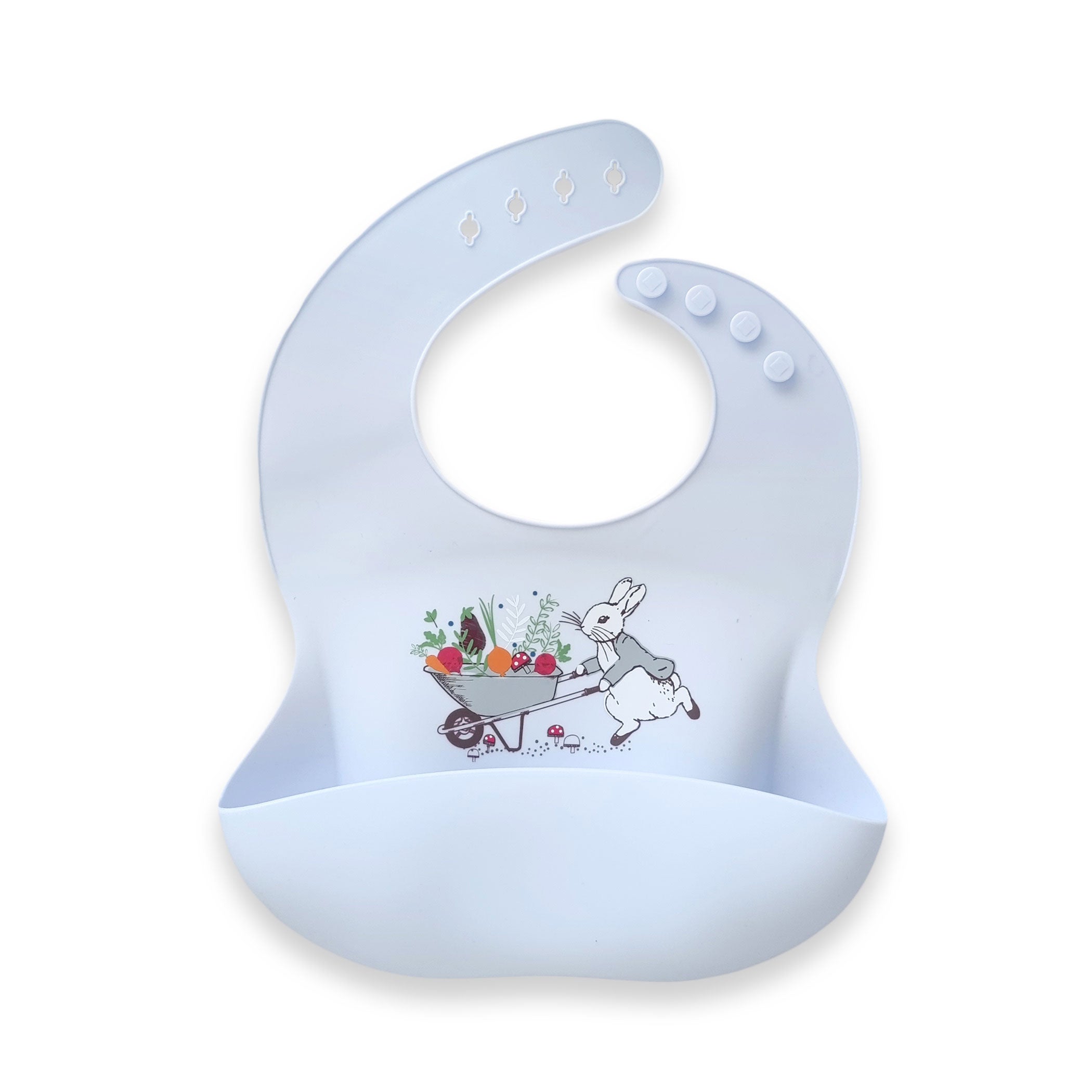 Peter Rabbit Silicone Baby Bib - Soft, Waterproof & Easy Clean Feeding Bib for Infants & Toddlers - Perfect for Mealtime, Snacks & Messy Play (Blue)