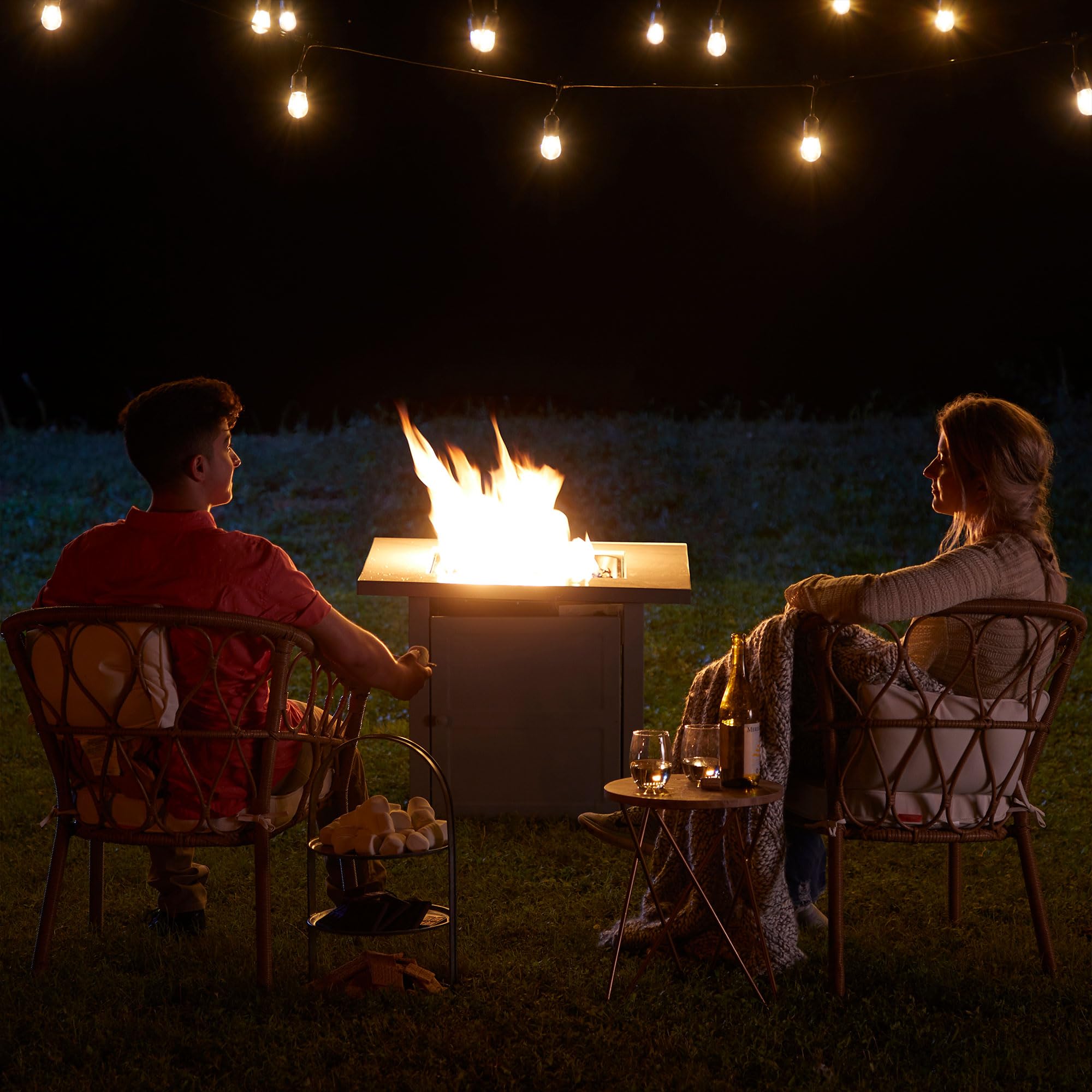 Endless Summer 30 Inch Square Outdoor Gas Fire Pit Table with Steel Mantel & Slate Finish - Black Fire Glass & Protective Cover - Perfect for Patio, Backyard, Deck & Outdoor Gatherings