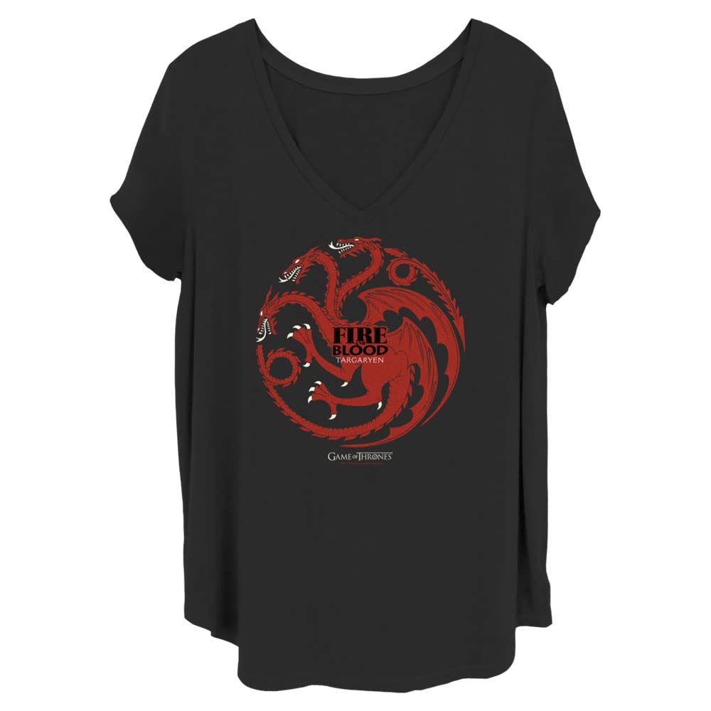 Game of Thrones Women's Targaryen Final Season Short Sleeve T-Shirt - Black, 1X US - Perfect for Cosplay, Conventions & Fantasy Fans