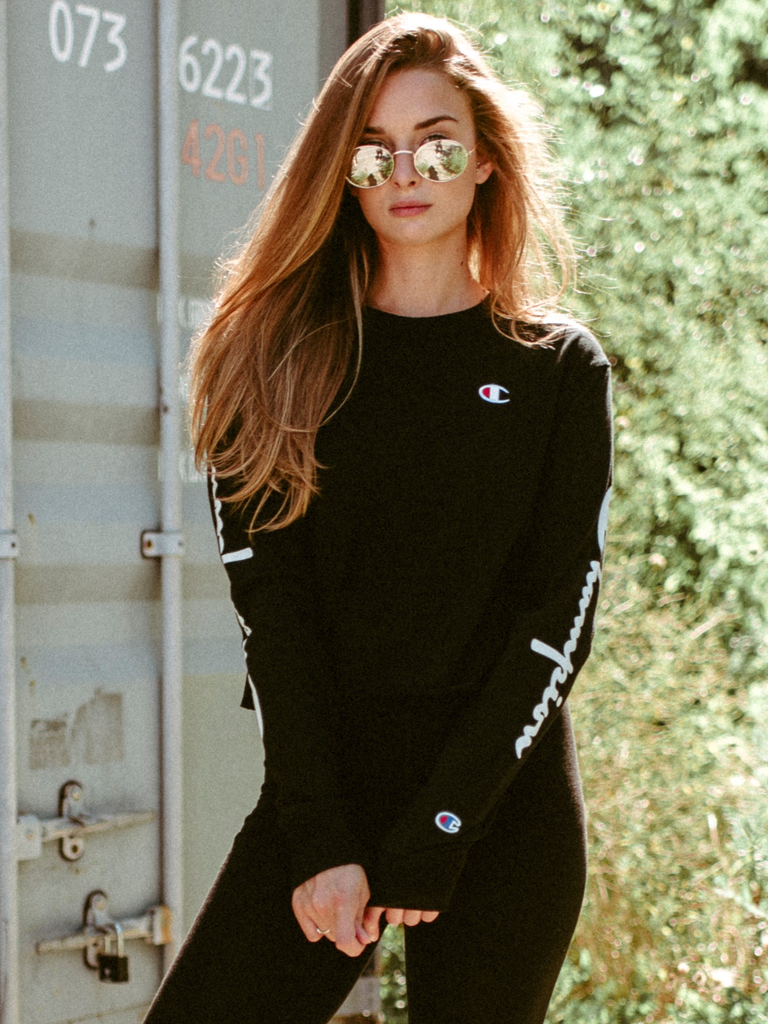 Champion Cropped Long Sleeve Boyfriend Tee - Women's Oversized Casual Shirt for Streetwear & Loungewear | Perfect for Everyday Wear, Gym & Relaxing at Home