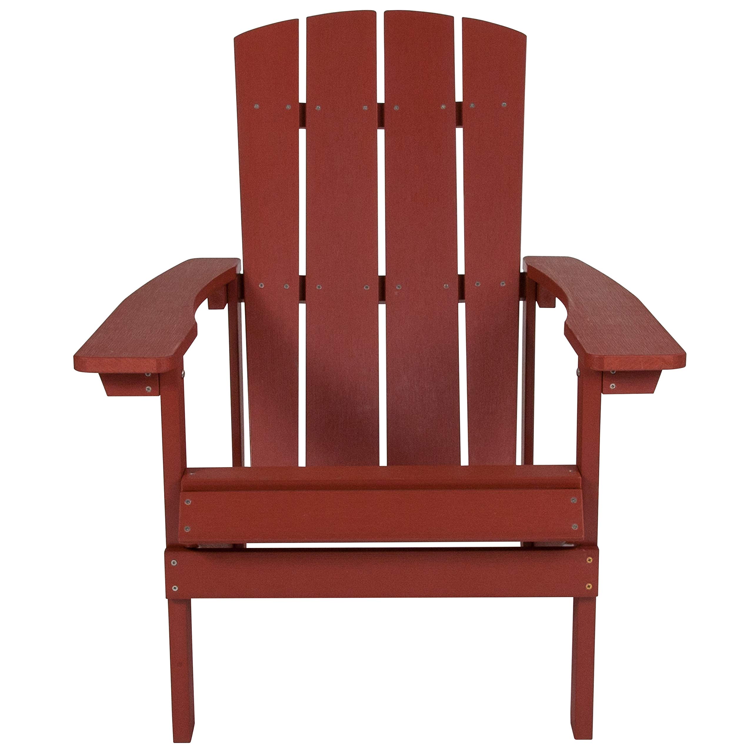 Flash Furniture Charlestown Commercial Grade Indoor/Outdoor Adirondack Chair - Weather Resistant Durable Poly Resin Deck & Patio Seating in Red - Perfect for Backyard, Poolside & Garden Relaxation