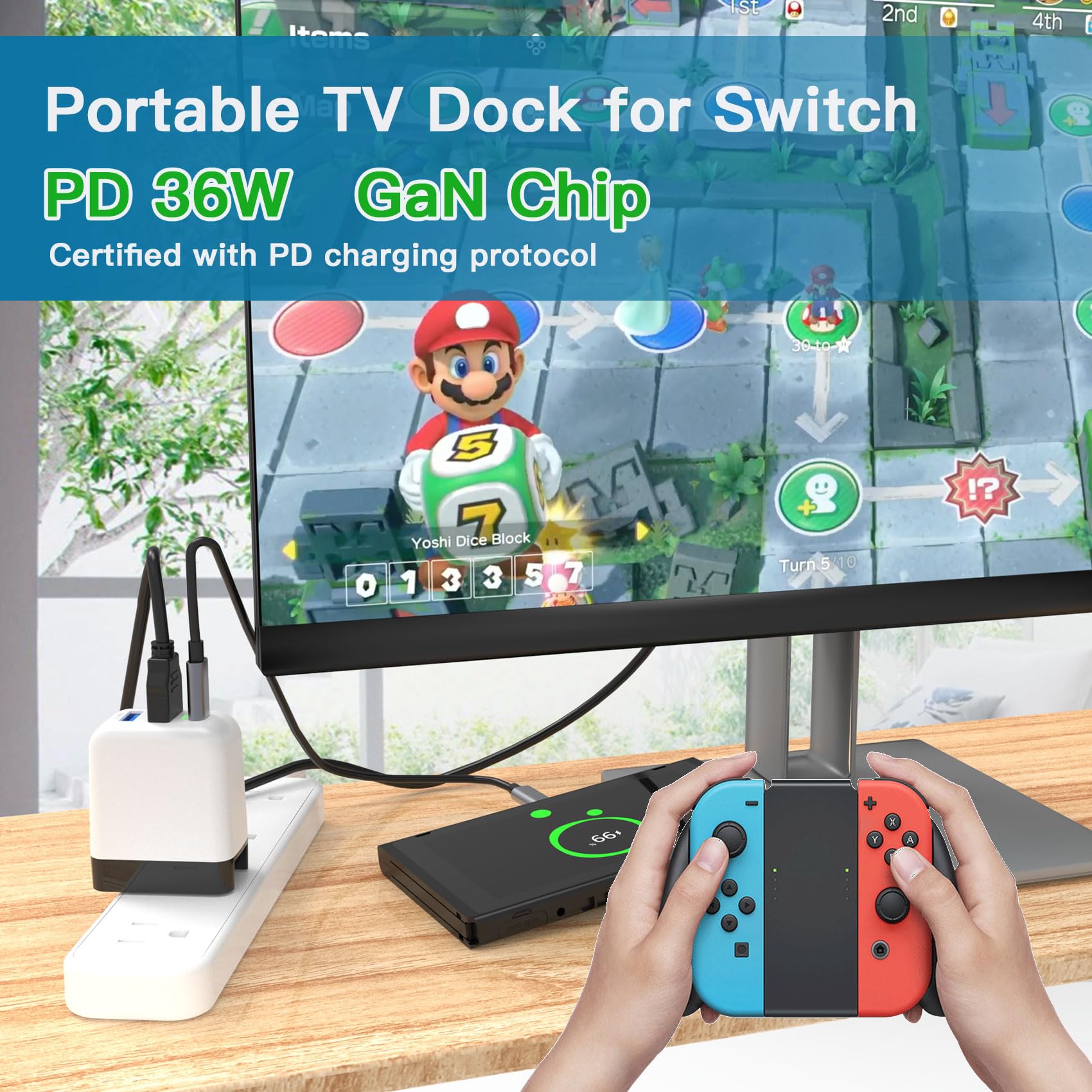 Mirabox 36W Portable TV Docking Station for Nintendo Switch - 4K@60Hz HDMI/USB 2.0/PD USB-C Fast Charging Ports with USB-C Cable - Perfect for Home Gaming & Travel Entertainment