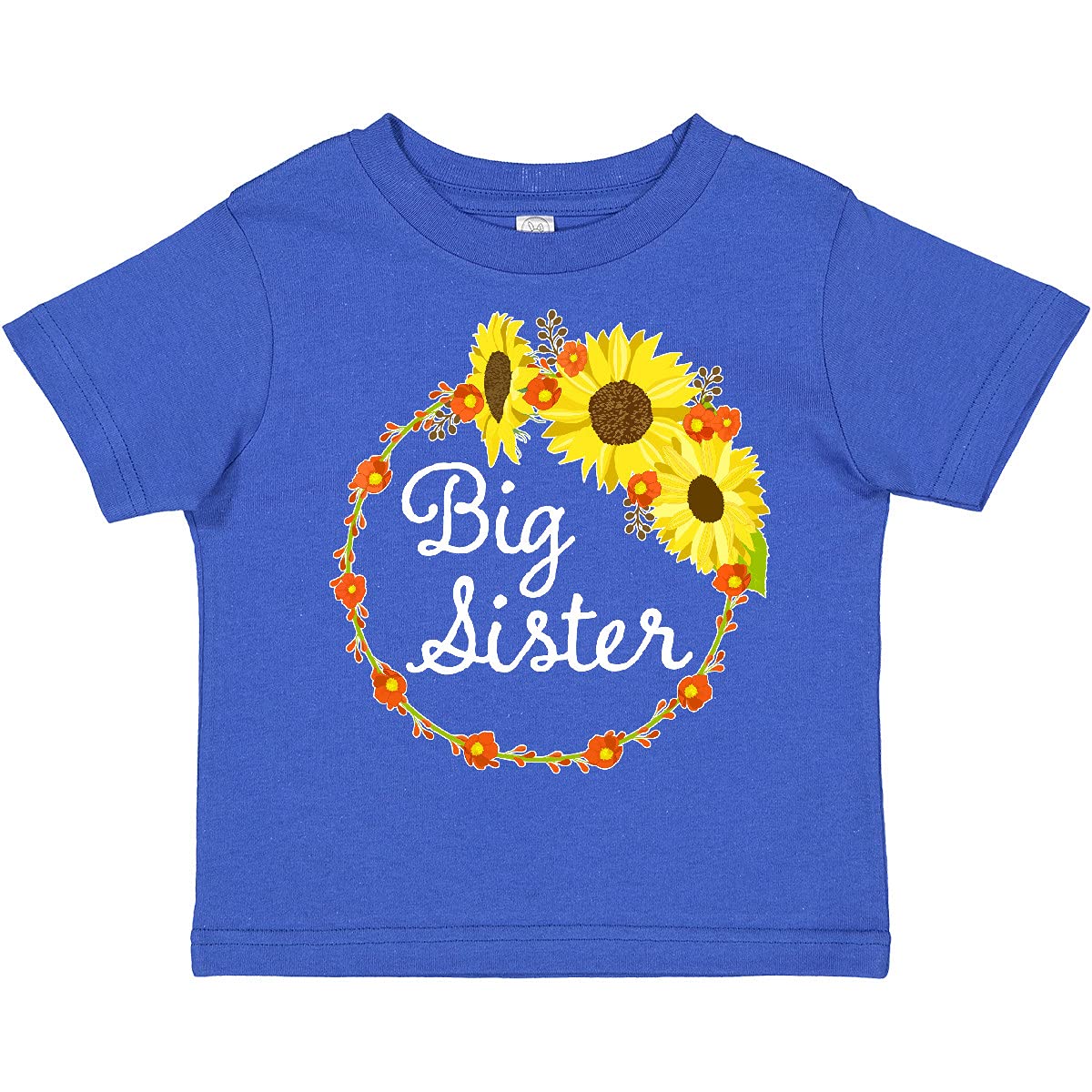 Inktastic Big Sister Sunflower Wreath Toddler T-Shirt - Cute Floral Graphic Tee for Toddler Girls - Perfect for Sibling Matching Outfits, Family Photos & Special Occasions