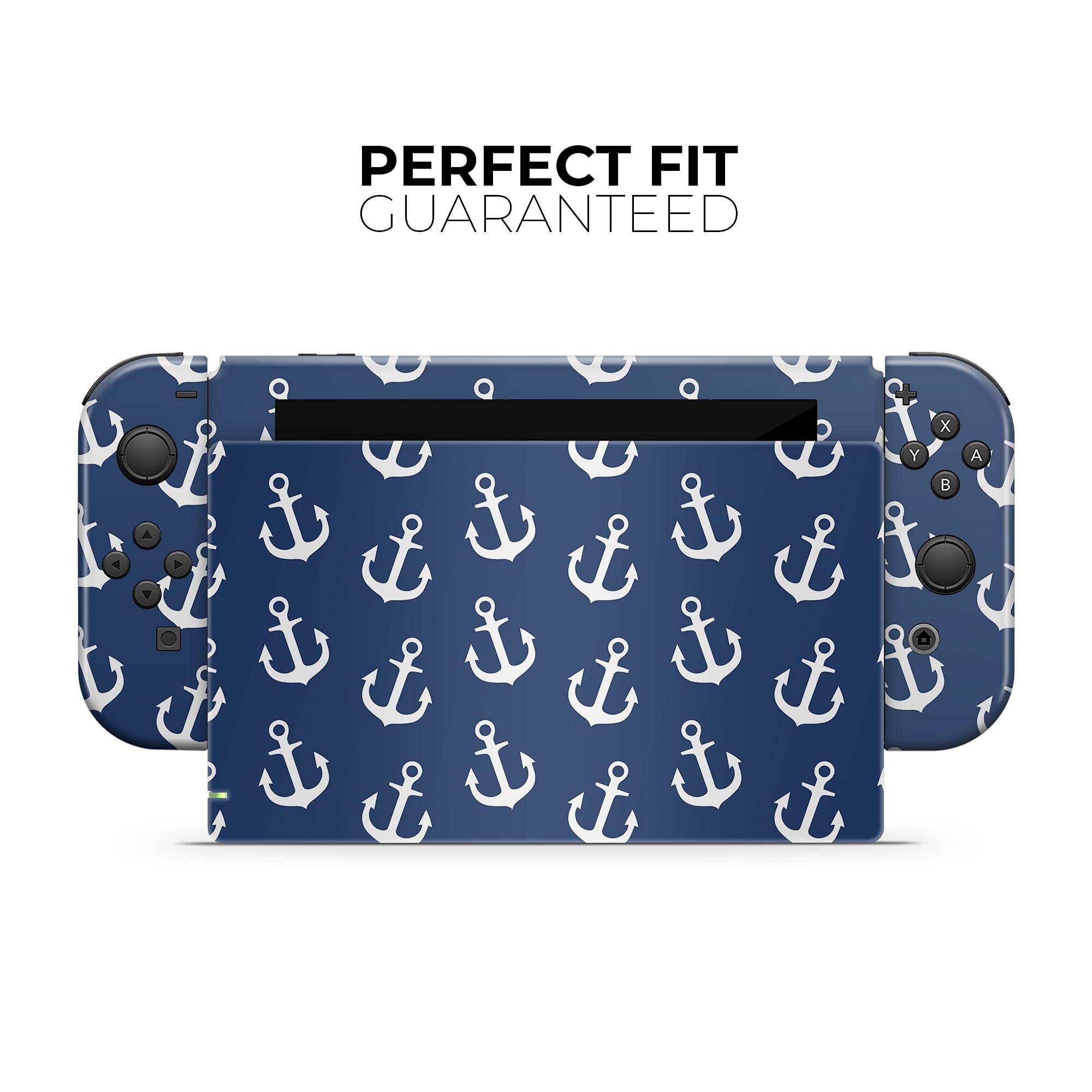 Nintendo Switch Skin Decal - Navy & White Micro Anchors Protective Vinyl Wrap Cover for Switch Console & Joy-Con | Scratch-Resistant, Removable | Perfect for Gaming, Travel & Home Entertainment