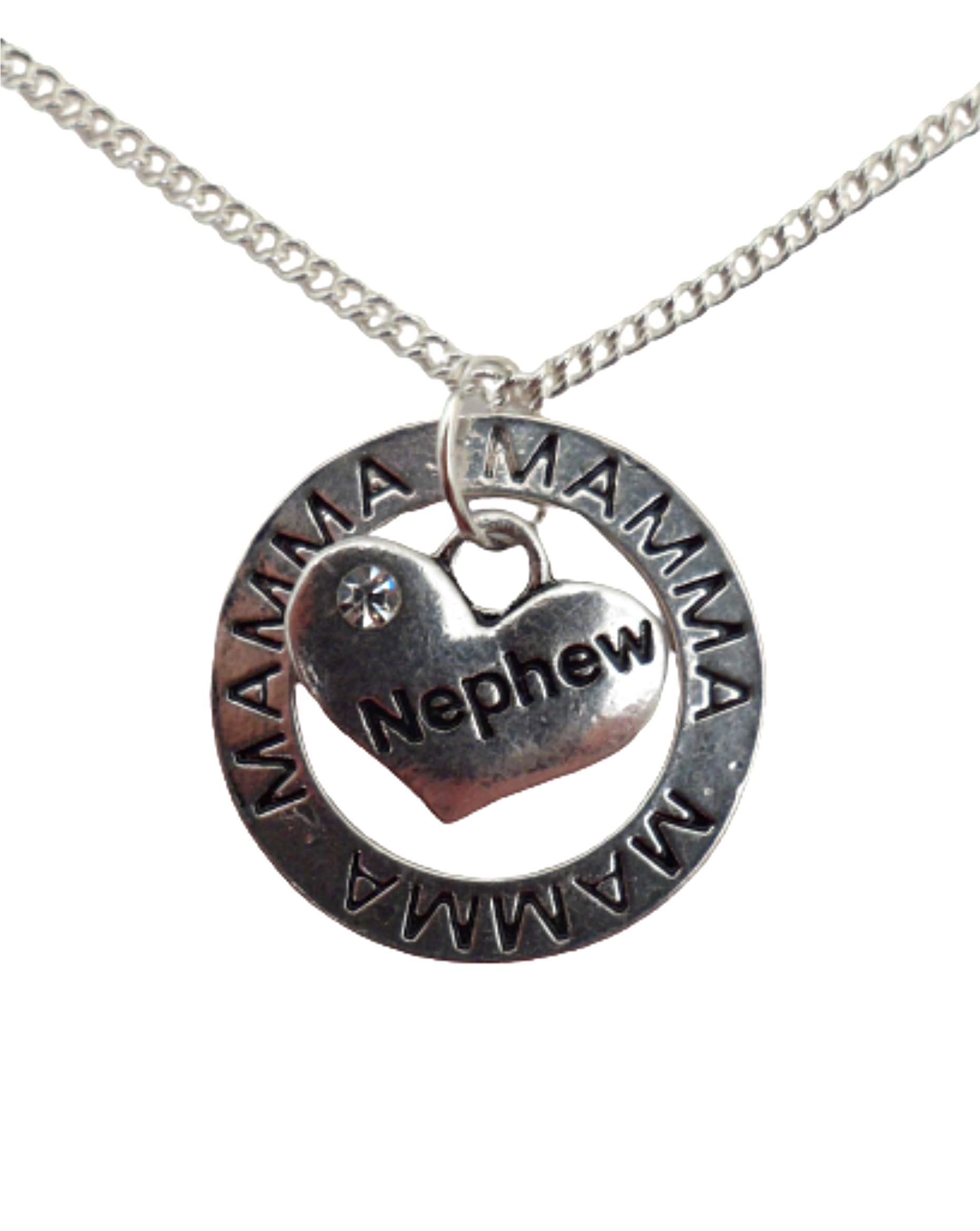 Sterling Silver Plated Heart Charm Necklace for Nephew - Elegant Circle Pendant with Gemstone, Perfect for Birthday, Anniversary & Special Occasion Gifts