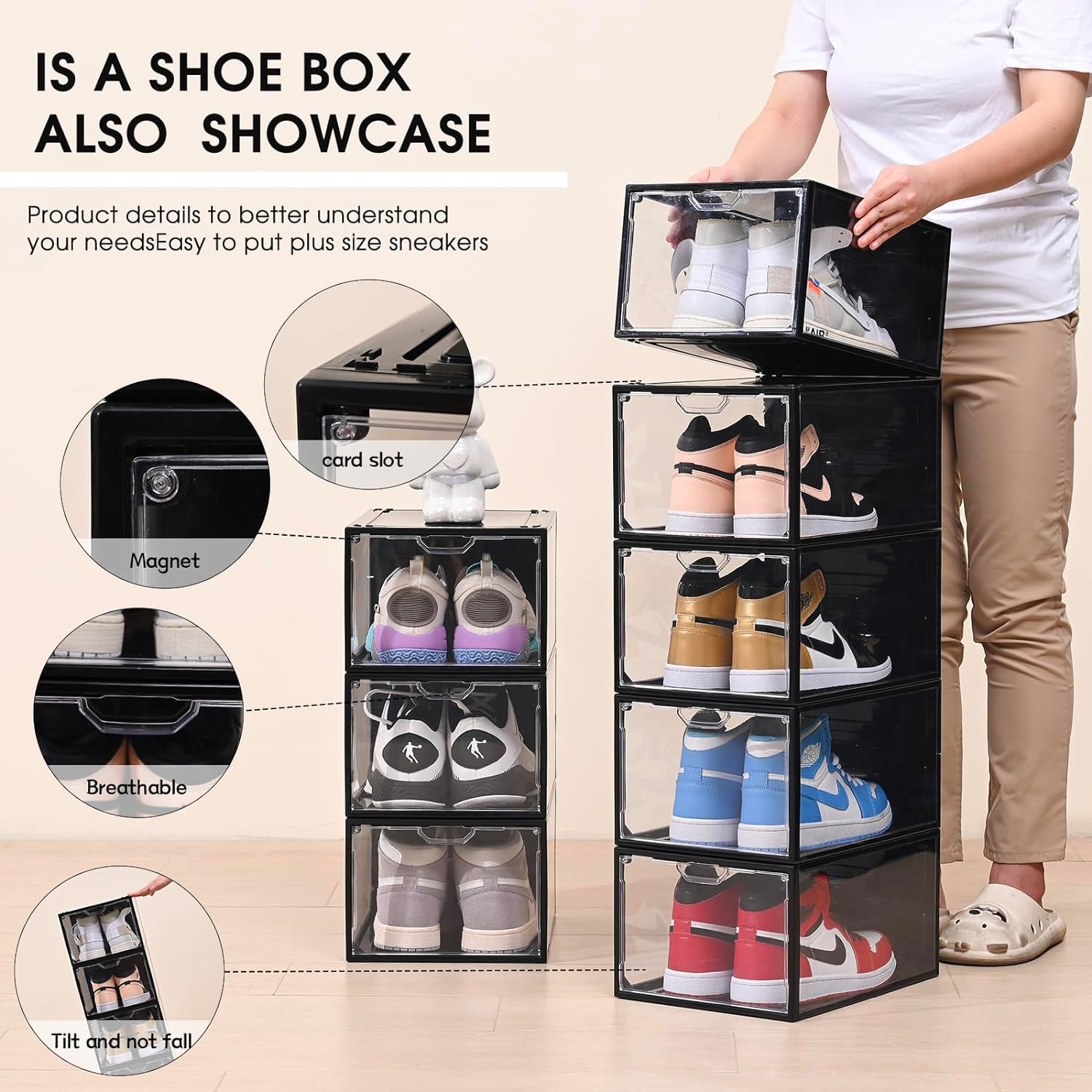 Clear Stackable Shoe Storage Boxes - 9 Pack Shoe Organizer for Closet, Sneaker Display Case, Durable Plastic Shoe Box Fits Up to US Men's Size 12 | Perfect for Closet Organization, Sneaker Collection & Home Storage Solutions