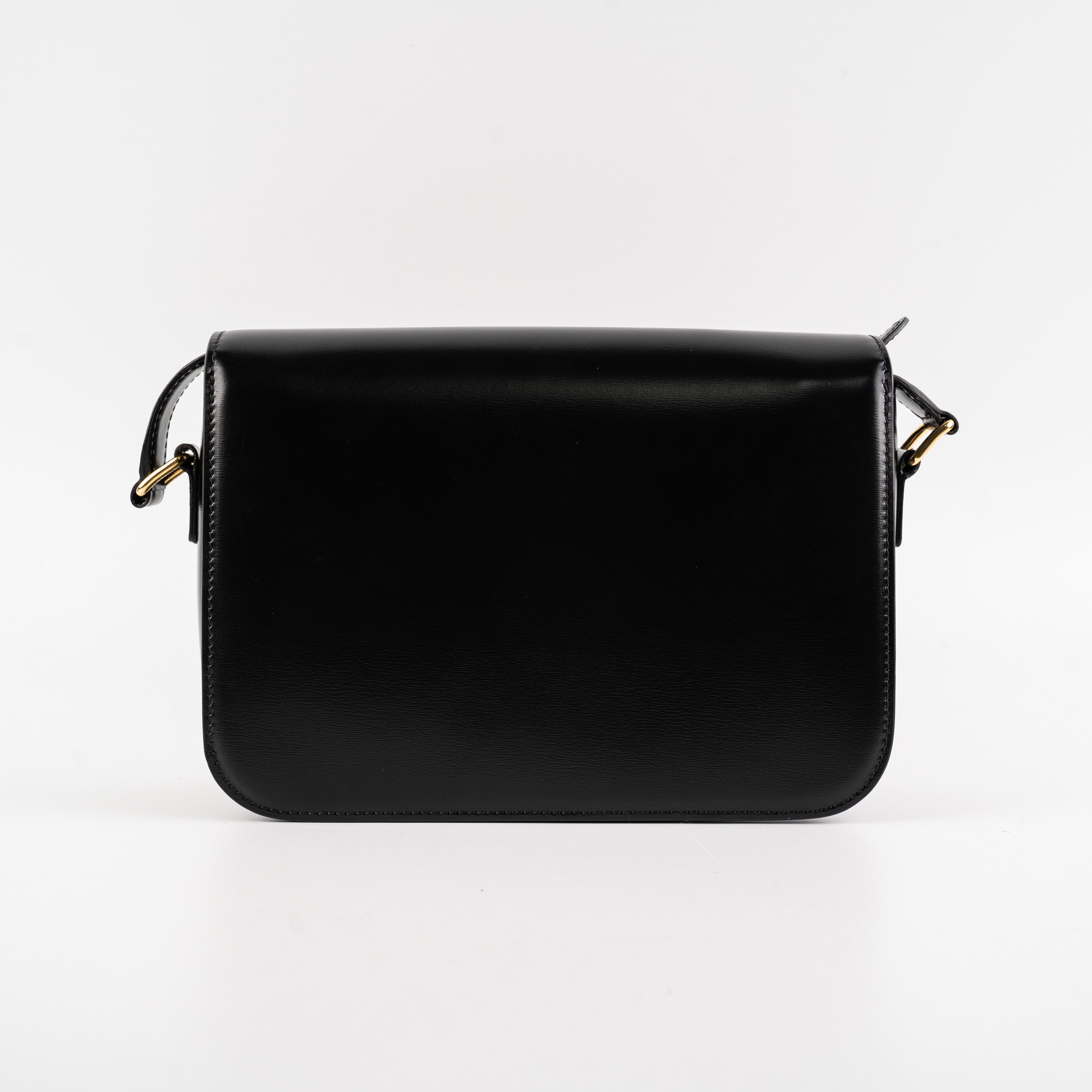 Celine Triomphe Medium Black Leather Crossbody Bag for Women | Luxury Designer Handbag for Everyday Use, Work & Evening Out