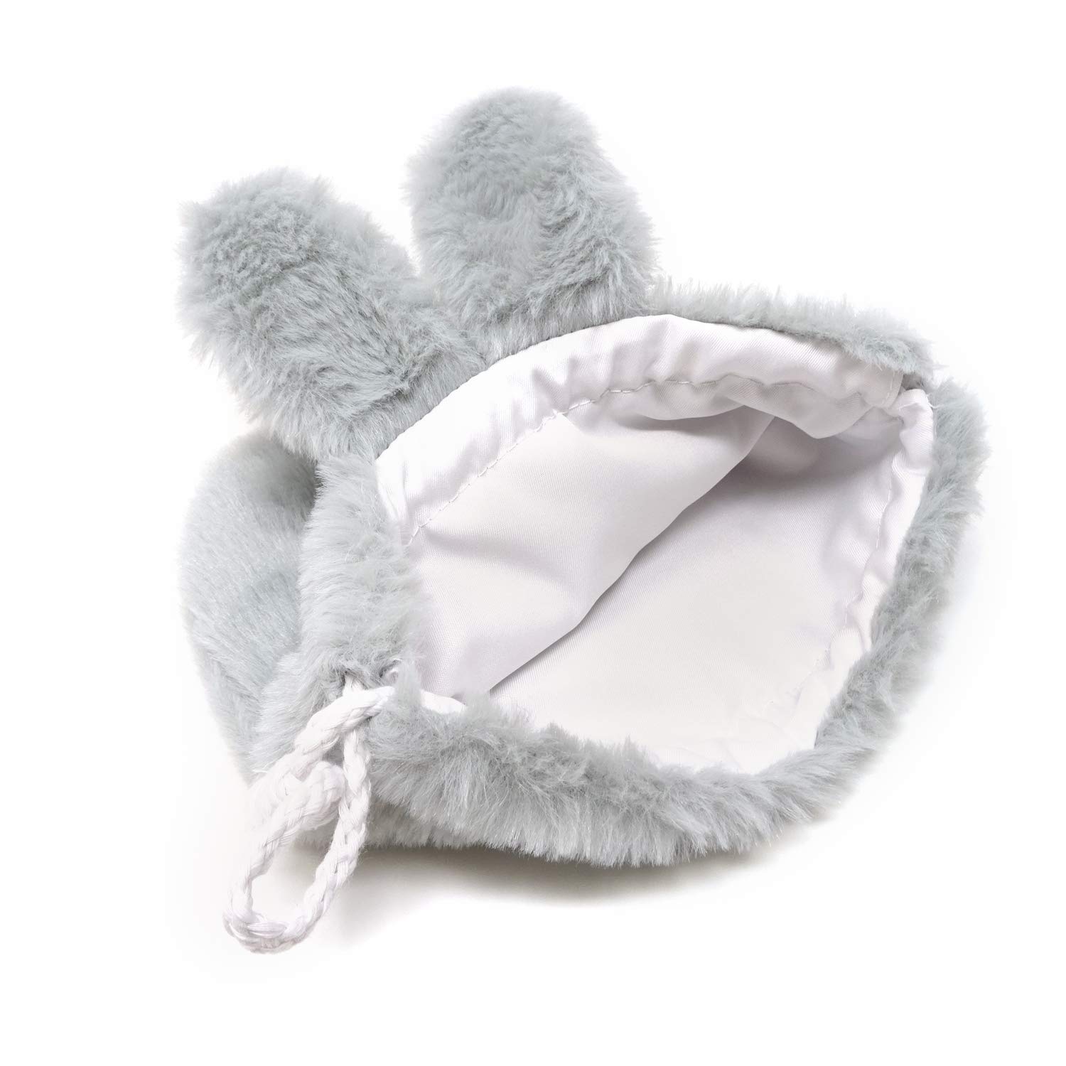 Honbay Cute Fluffy Drawstring Pouch - Rabbit Ears Makeup Bag, Jewelry Organizer & Gift Wrapping Pouch (Grey) - Perfect for Travel, Cosmetics Storage & Party Favors