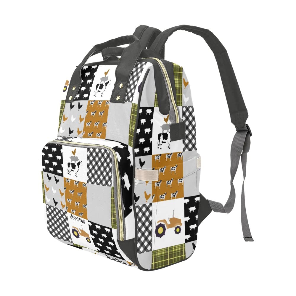 Personalized Name Diaper Backpack - Farm Animal Themed (Cow, Pig, Chick) Multifunctional Travel Backpack for Parents - Waterproof Baby Nappy Bag with Insulated Pocket - Perfect for Daycare, Park Outings & Family Travel