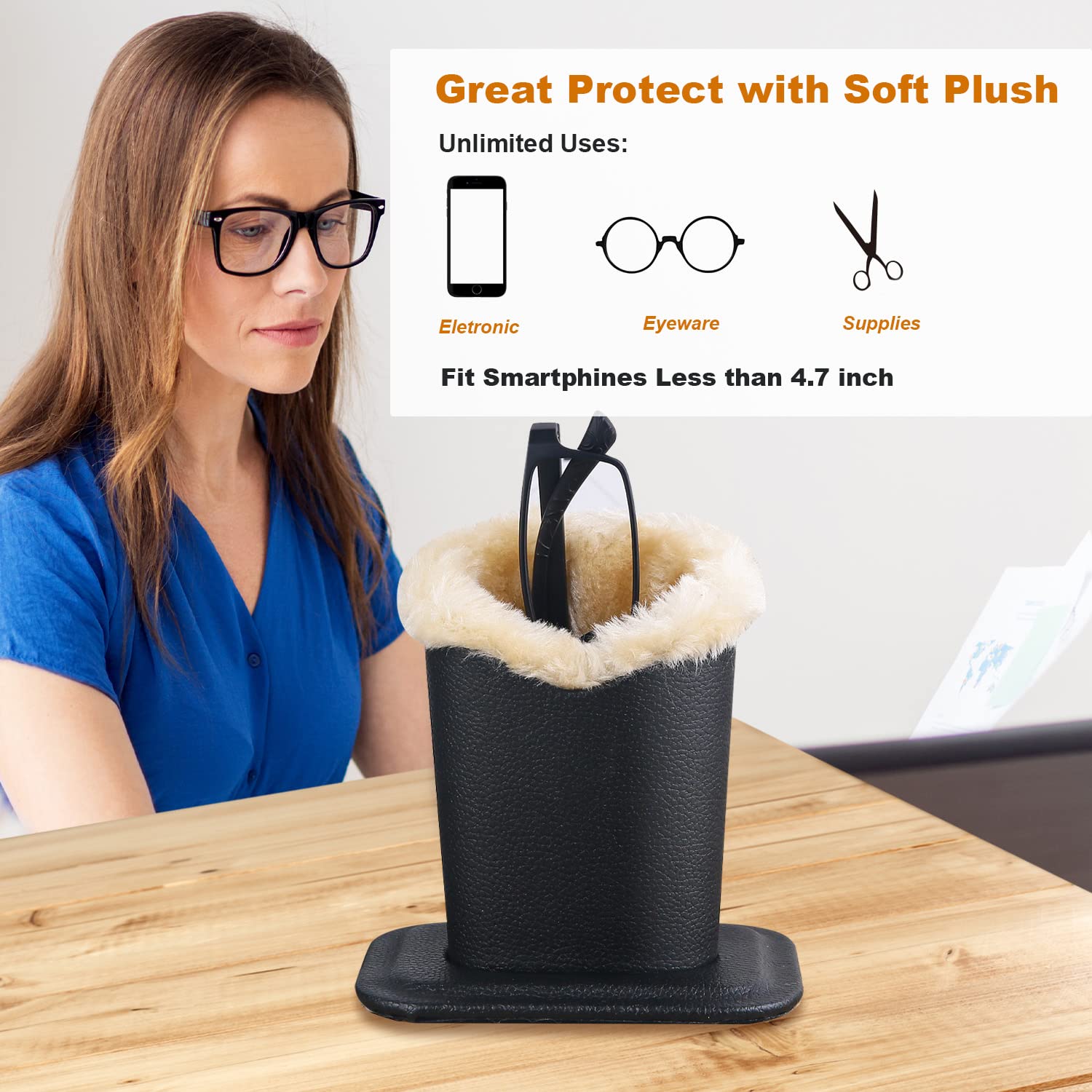 Premium Eyeglass Holder Stand - Soft Velvet Plush Lined PU Leather Glasses Case Organizer | Perfect for Home, Office & Travel Accessories