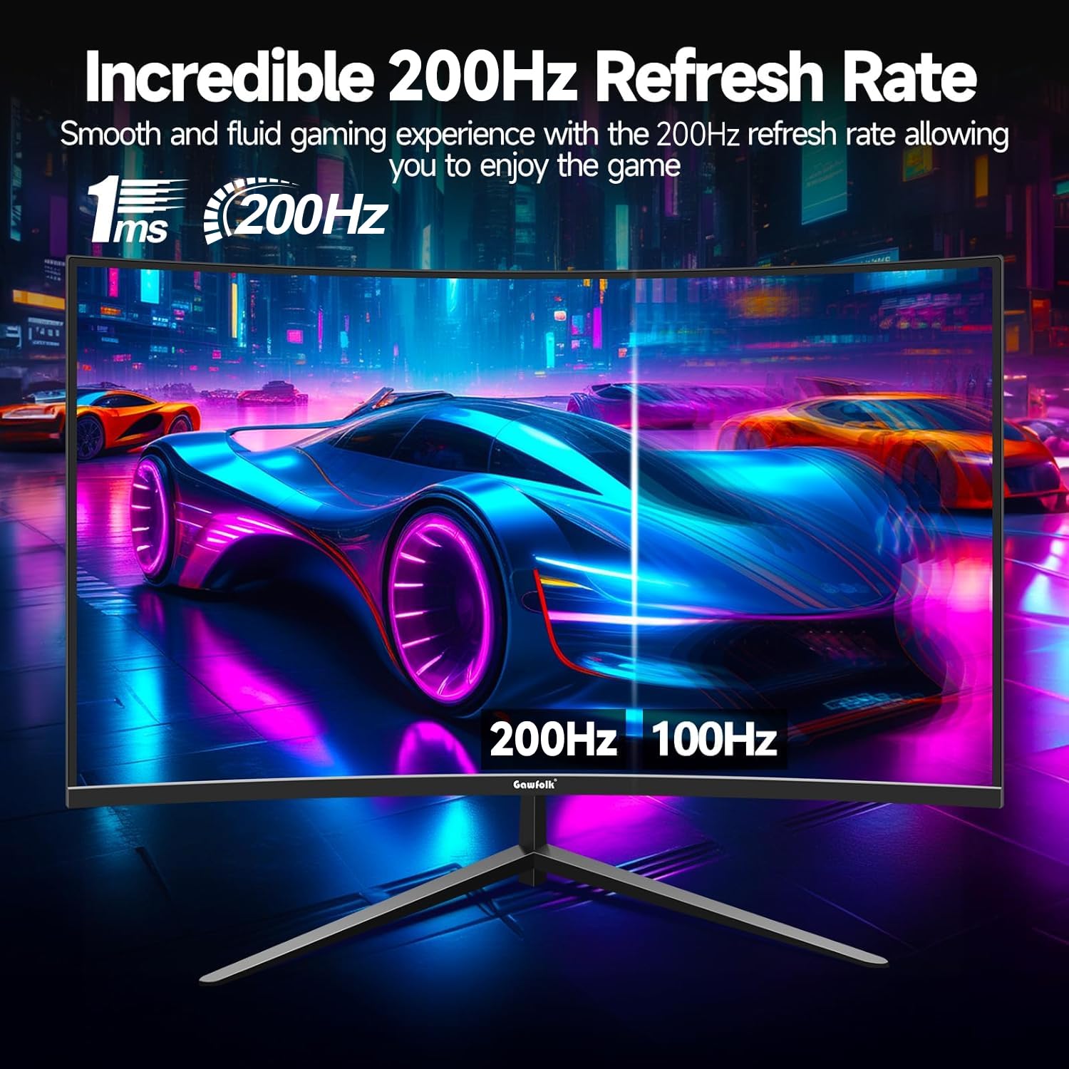 CRUA 27 Inch 180Hz/200Hz Curved Gaming Monitor - FHD 1080P Frameless 1800R Computer Screen, 1ms GTG Response, AMD FreeSync, Low Motion Blur, Eye Care Technology, VESA 100x100 Mount, DisplayPort & HDMI - Perfect for Esports, FPS Gaming and Home Office Setup