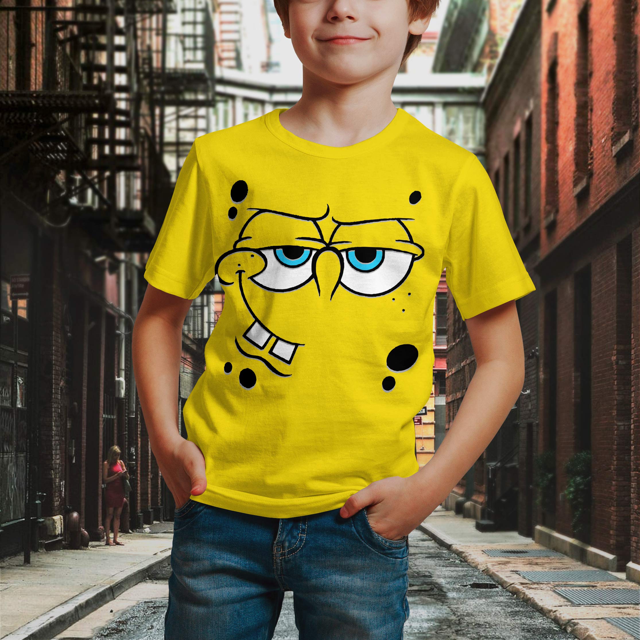 Spongebob Squarepants Angry Face Large Character Costume T-Shirt for Kids & Youth - Medium Yellow | Fun Cartoon Cosplay, Birthday Party Outfit, Halloween Costume