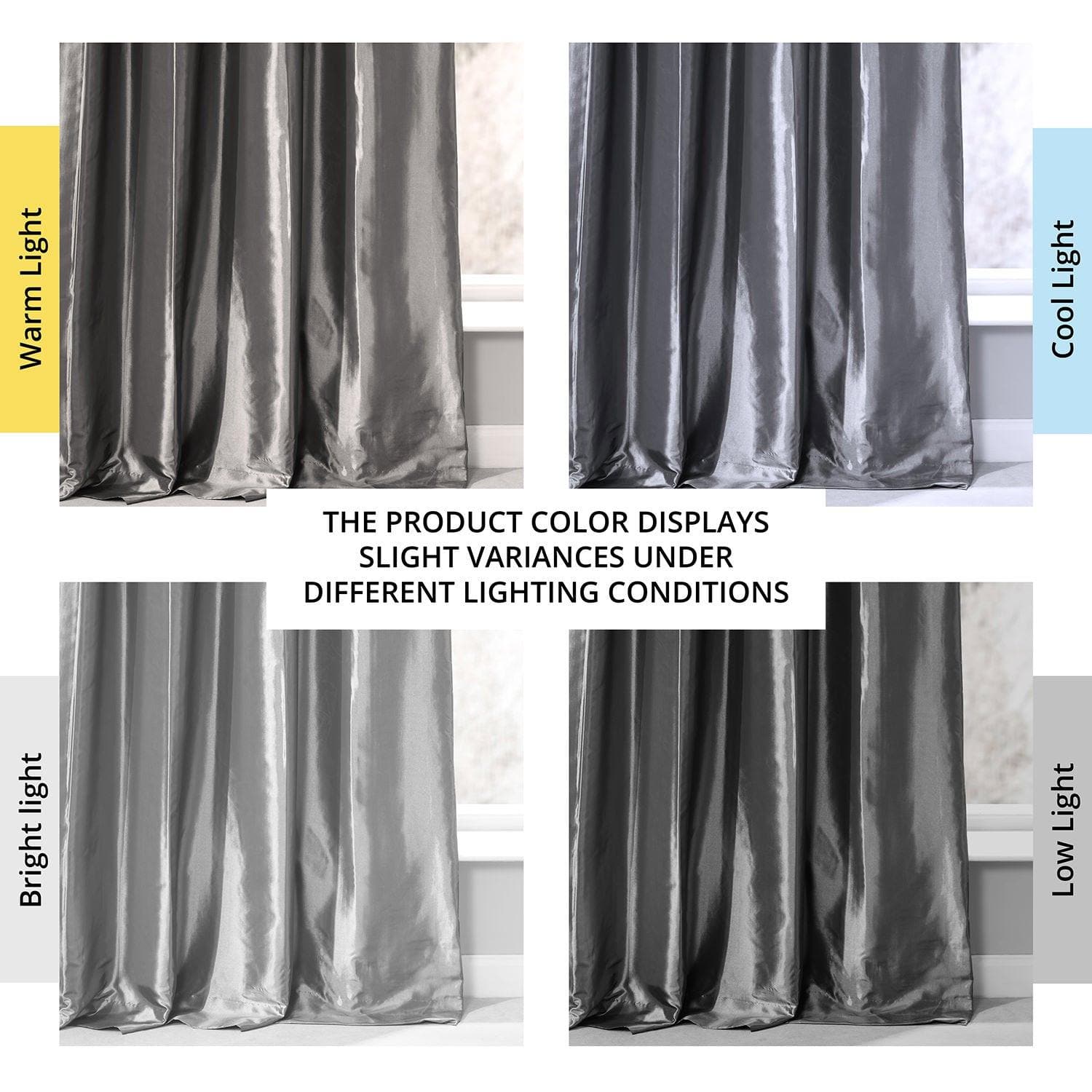 Graphite Ruched Solid Faux Silk Taffeta Blackout Curtains for Bedroom - Elegant Light Blocking Window Drapes for Home Decor & Privacy