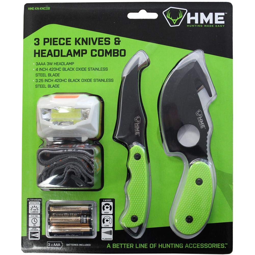 3-Piece Knife Set with LED Headlamp - Outdoor Camping, Hiking & Survival Gear - Perfect for Campers, Hunters & Emergency Preparedness