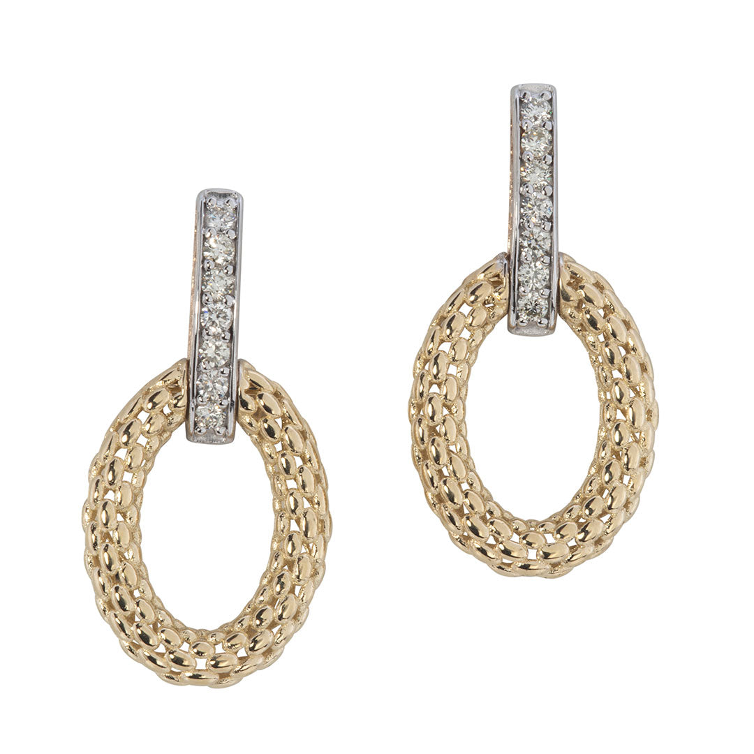 14K Gold Diamond Pavé & Oval Drop Two Tone Earrings for Women - Elegant Dangle Earrings for Weddings, Parties & Special Occasions