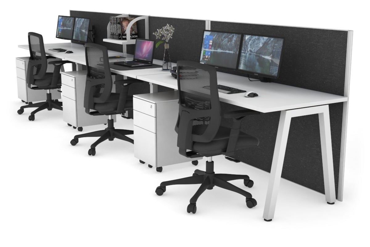 Horizon Quadro 3-Person Standing Desk - 1400L x 700W Adjustable Office Workstation for Collaborative Workspaces | Perfect for Home Offices, Coworking Spaces & Modern Work Environments