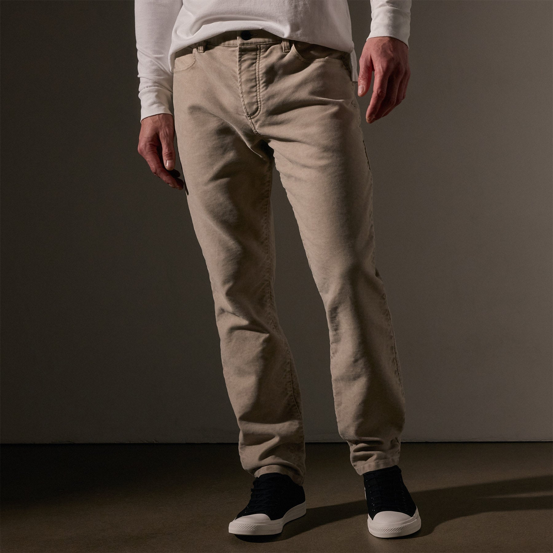 Premium Cotton Moleskin 5-Pocket Pants for Men - Light Tan Pigment Wash | Comfortable Casual Wear for Work & Outdoor Activities