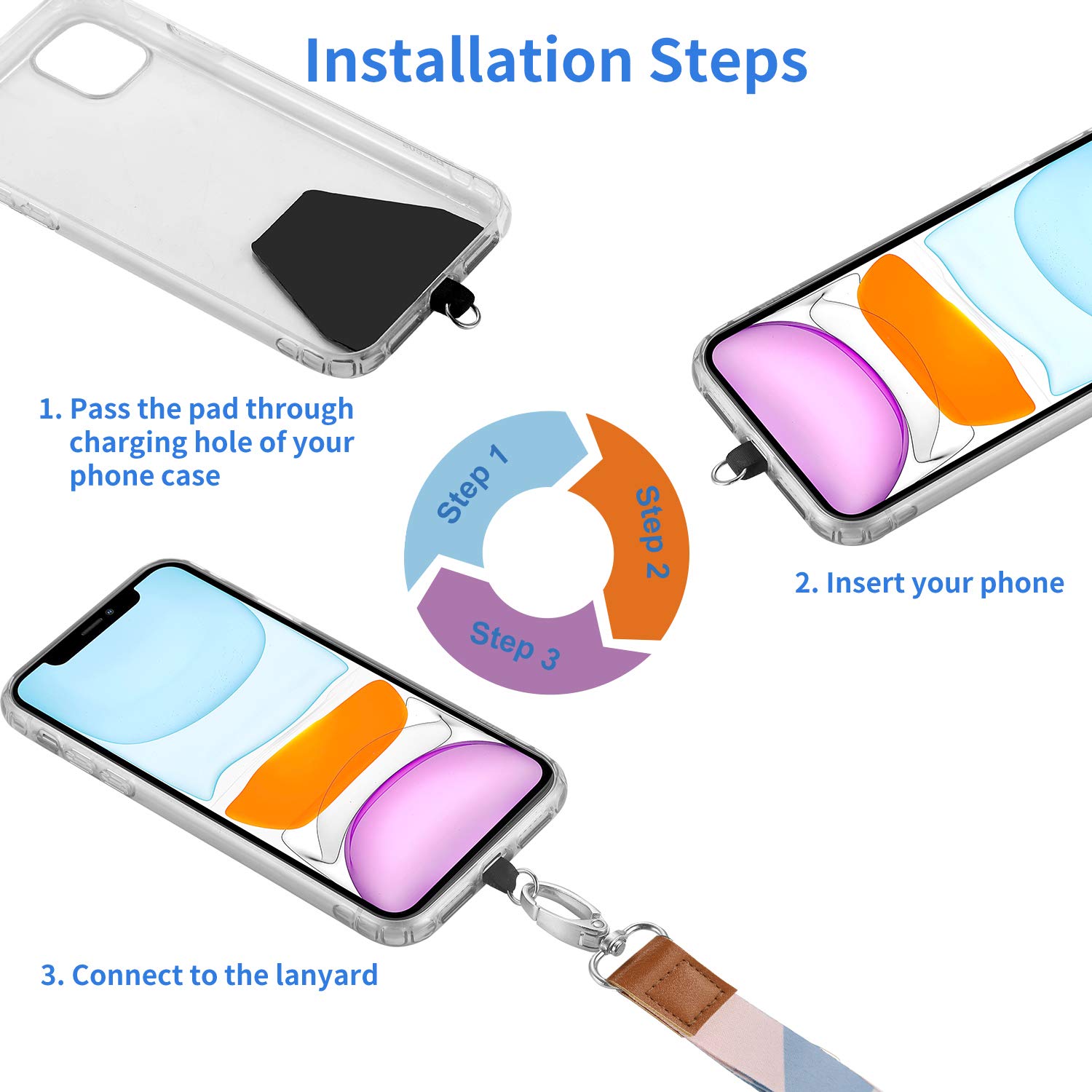 OUTXE Universal Phone Tether Tab - 4 Pack Non-Adhesive Phone Lanyard Replacement Parts for Phone Straps | Perfect for Outdoor Activities, Travel & Work (4PCs)