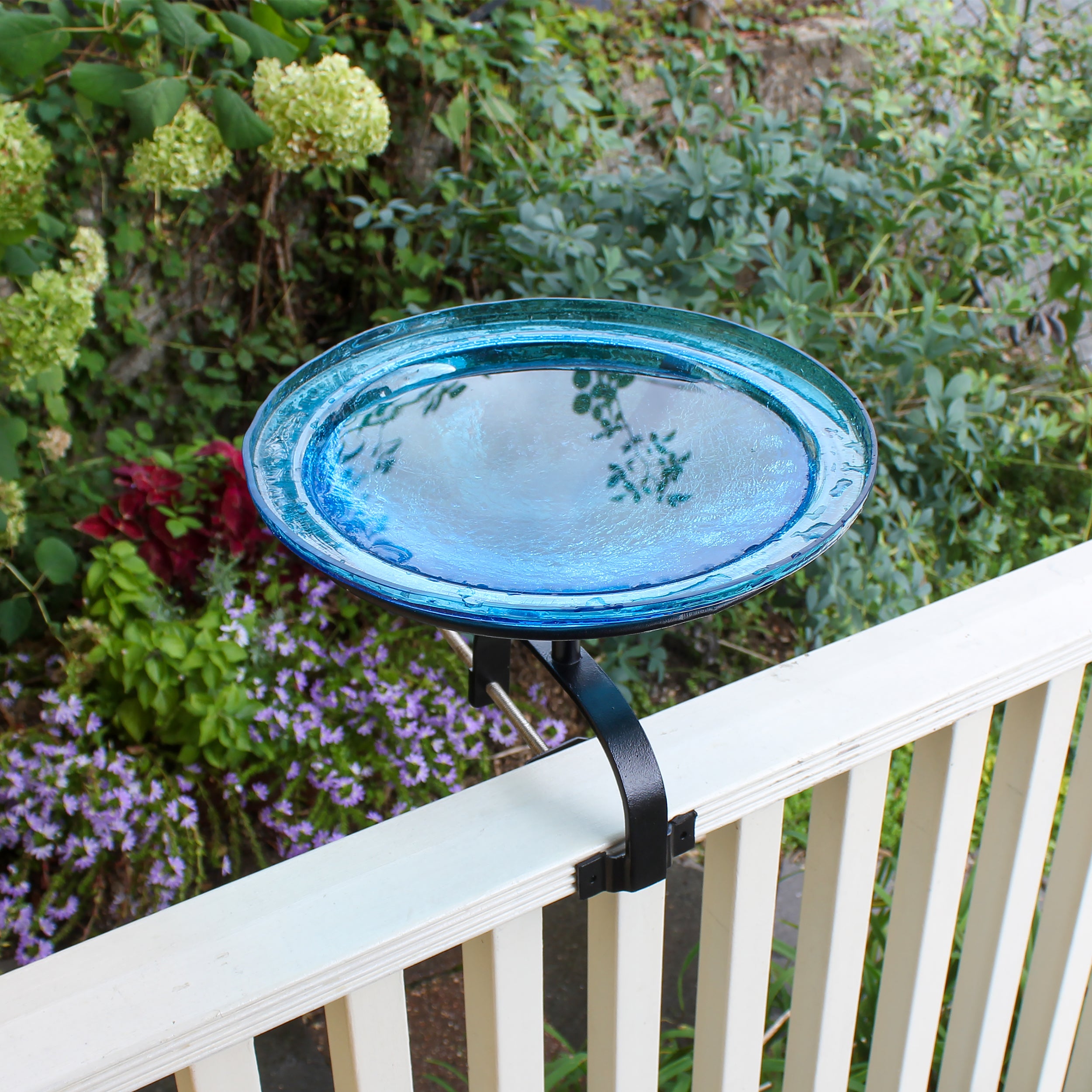 Teal Crackle Glass Birdbath Bowl for Garden Decor - Handmade Crackled Glass Bird Feeder for Outdoor Patio, Yard & Wildlife Habitat