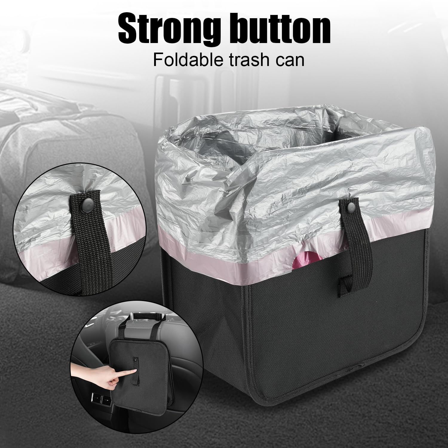 Foldable Car Trash Can - 3 Gallon Collapsible Waterproof Leakproof Hanging Garbage Bag for Auto Interior | Multifunctional Car Storage Organizer | Perfect for Road Trips, Commuting & Family Travel