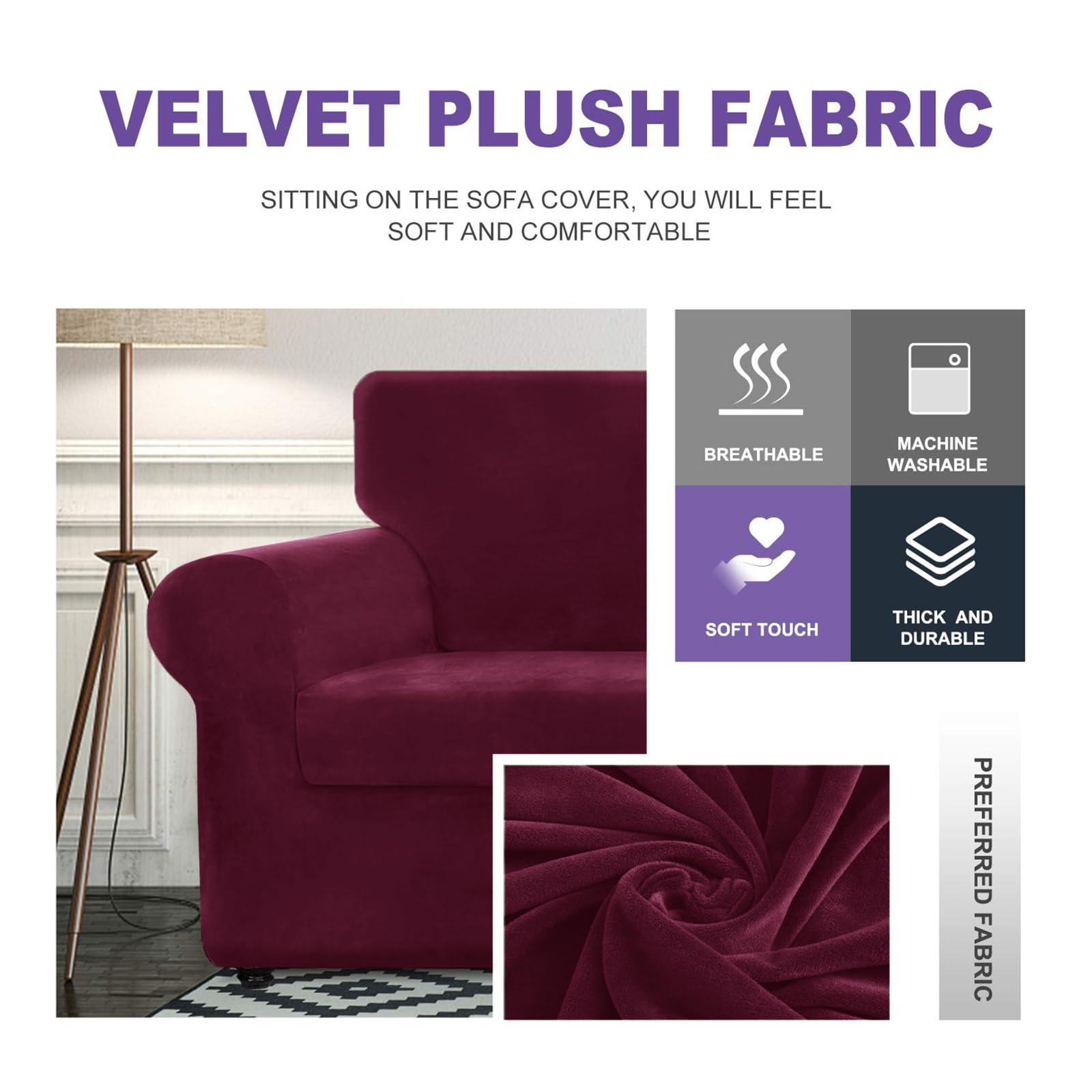 ZNSAYOTX Oversized Velvet Couch Cover 4-Piece Set (92