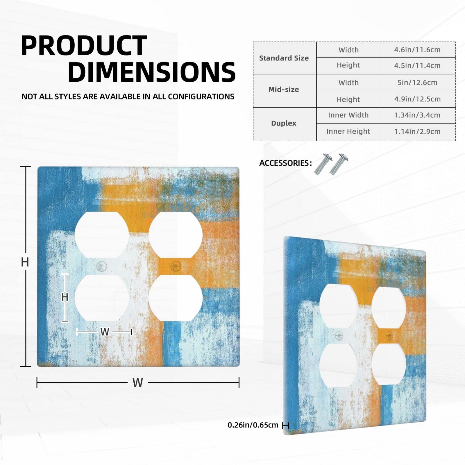 Abstract Orange Blue White Wall Plate - Decorative 2 Gang Double Duplex Outlet Cover - Funny Light Switch Electrical Faceplate 4.5
