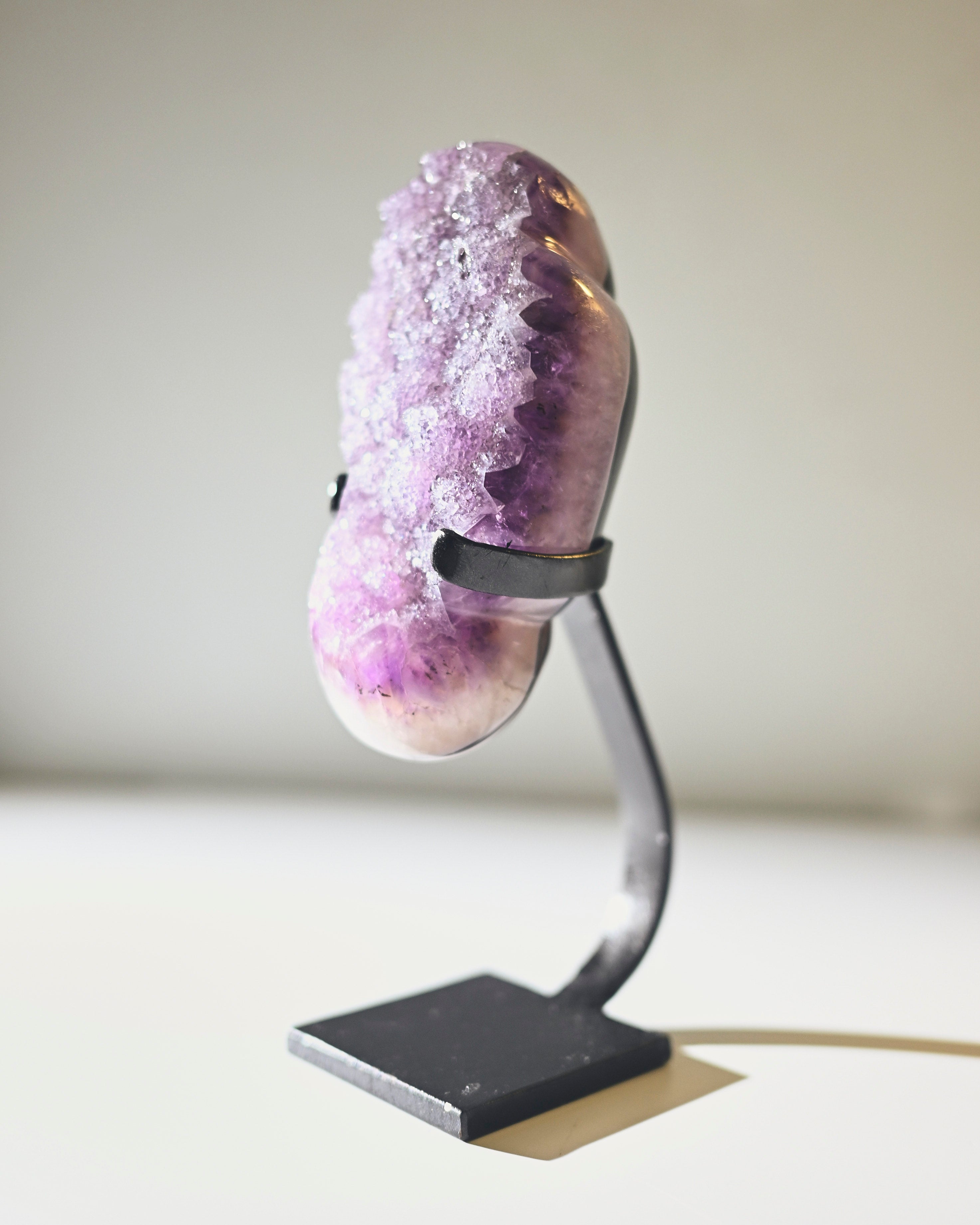 Natural Amethyst Crystal Geode on Wooden Stand - 3.7lbs Healing Stone for Home Decor, Meditation & Spiritual Gifts