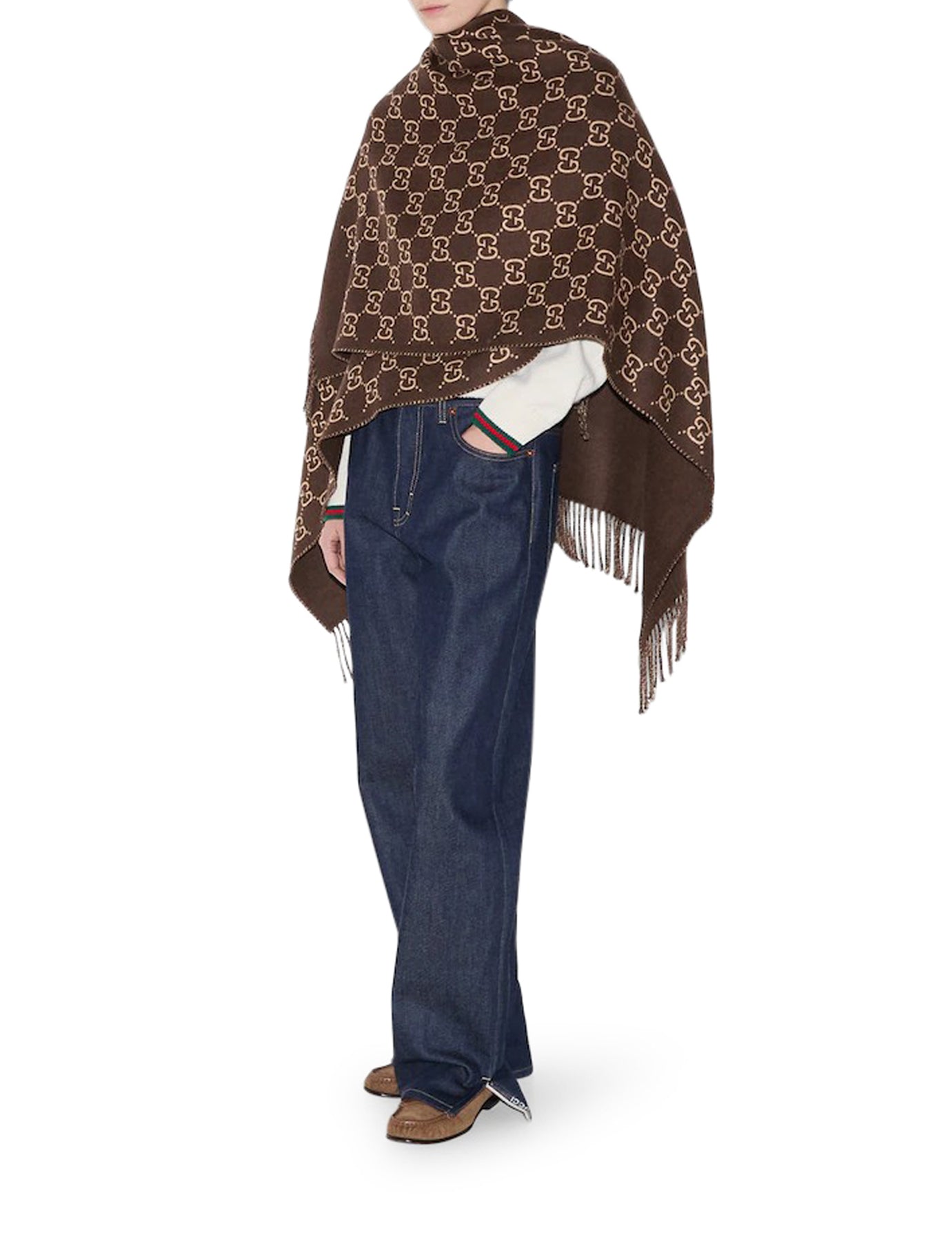 Gucci Jacquard Cape for Women - Brown & Beige Checkered Design (8178313G200) - Elegant Fall & Winter Outerwear for Parties & Evening Events
