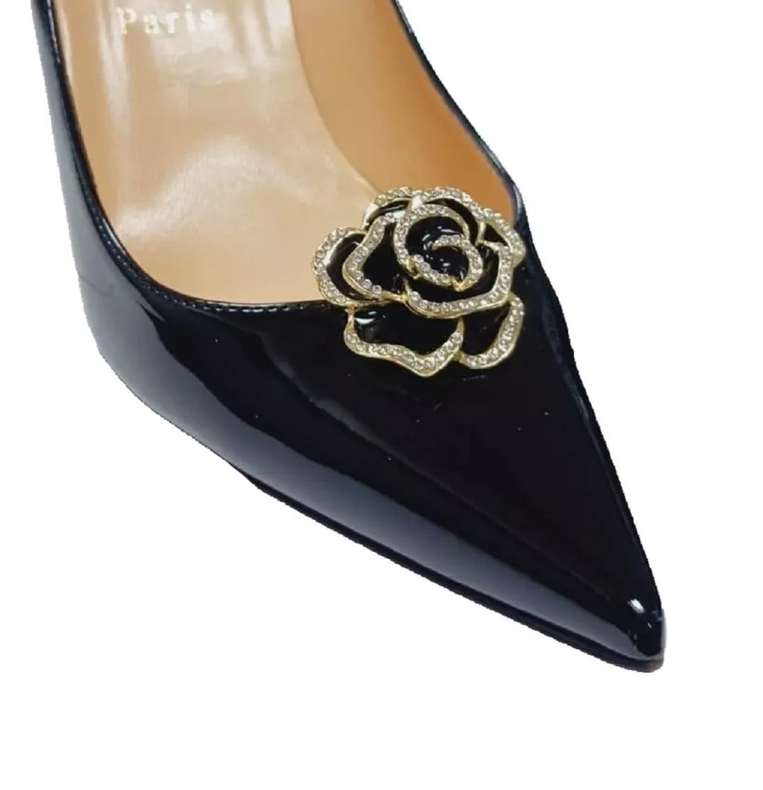 Elegant Black and Gold Rose Flower Shoe Clips - Premium Shoe Accessories for Women (1 Pair) - Perfect for Weddings, Parties & Special Occasions