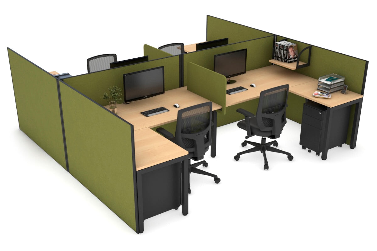 Quadro Square Legs 4-Person Corner Workstation - H Configuration Black Frame [1400L x 1800W with Cable Management] | Perfect for Office, Home Workspace & Collaborative Environments