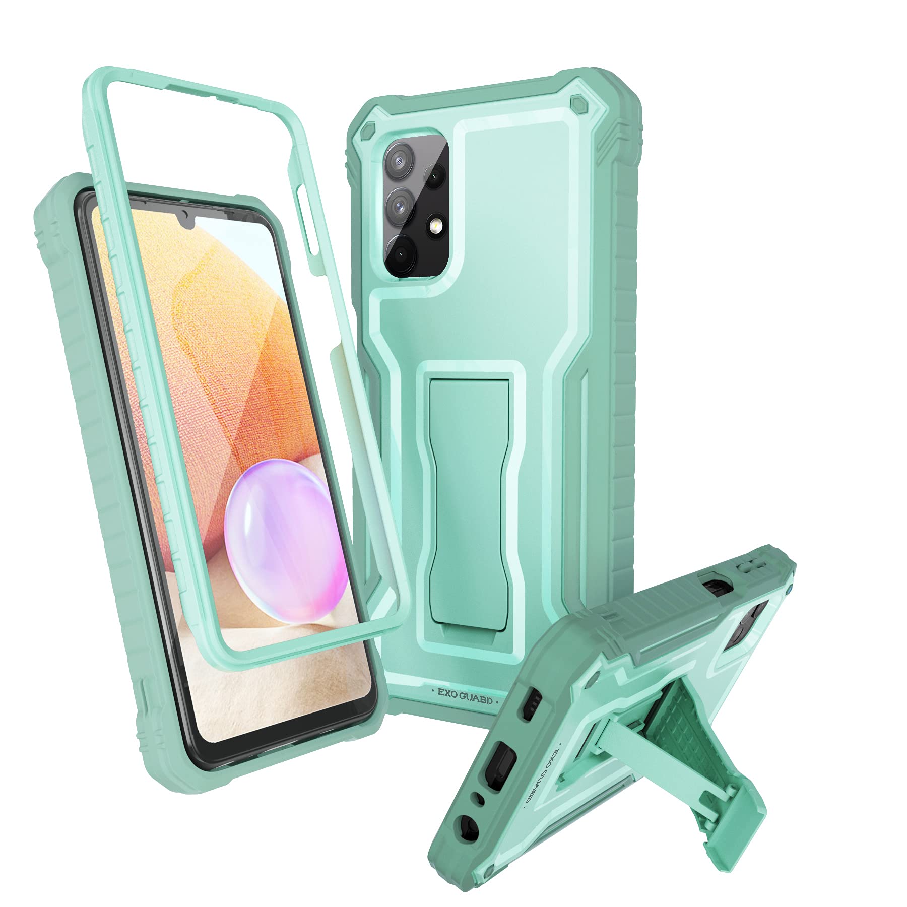 Shockproof Samsung Galaxy A32 5G Case with Built-in Screen Protector & Kickstand - Durable Full-Body Rubber Cover for Galaxy A32 5G (Green) | Perfect for Outdoor Activities, Work & Daily Protection