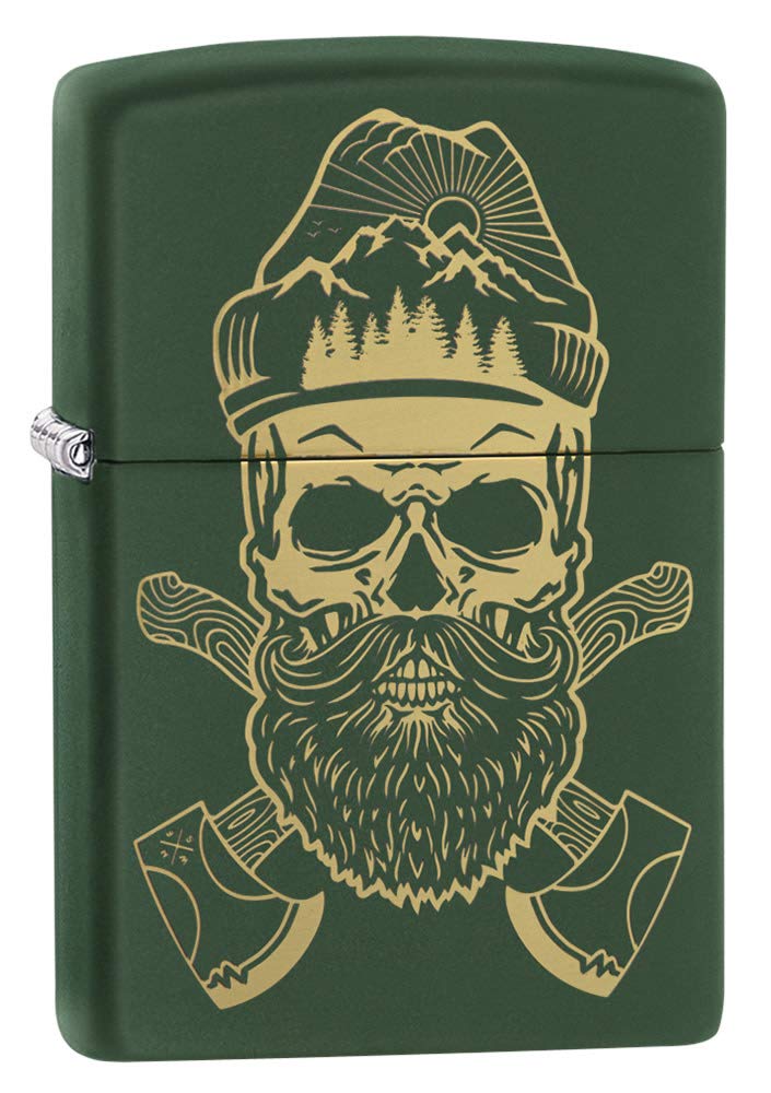 Zippo Green Matte Skull Design Windproof Pocket Lighter - Outdoor, Camping, Hiking & Survival Essential Accessory