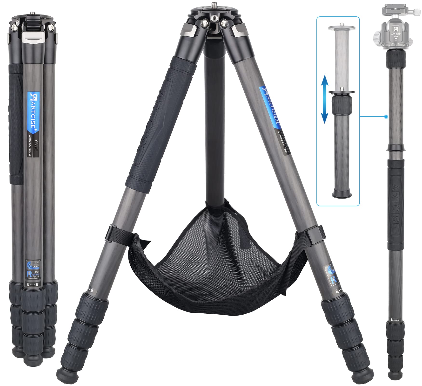 32.5mm Ultra Lightweight Carbon Fiber Tripod with Carry Bag - 10-Layer Heavy Duty Travel Camera Stand & Detachable Monopod for Canon Sony Nikon DSLR Cameras - Supports 25kg Load - Perfect for Travel, Hiking, Vlogging and Outdoor Photography