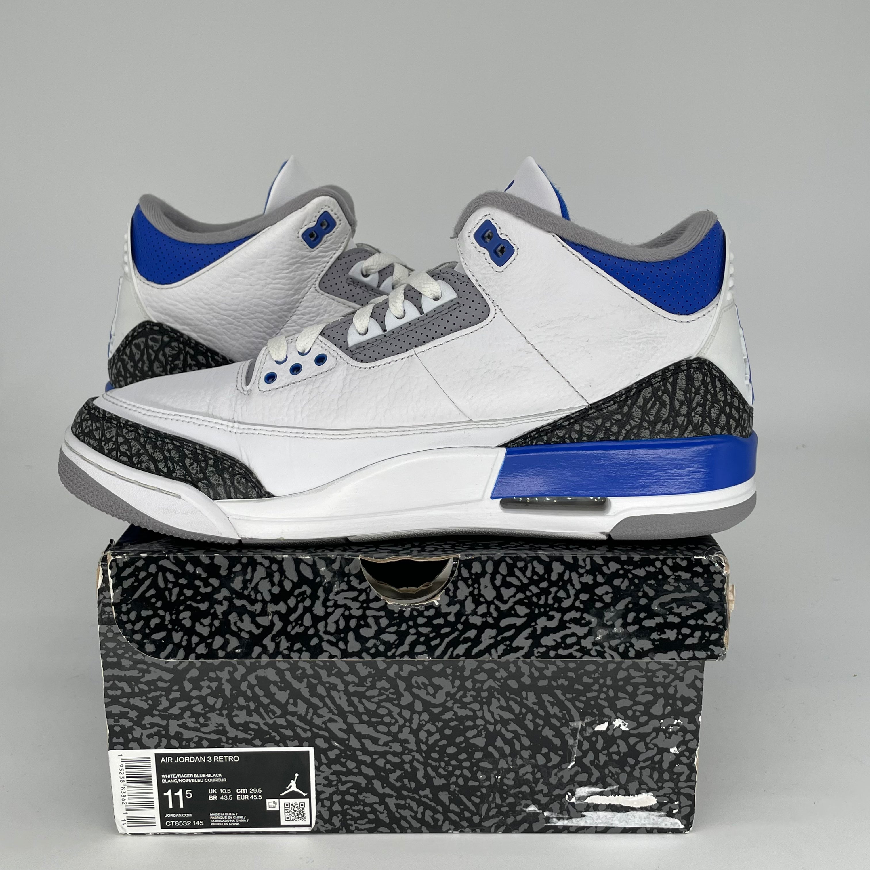 Air Jordan 3 Racer Blue Men's Basketball Shoes Size 11.5 - Retro Style, Comfortable Cushioning, Durable Design (Style Code: CT8532-145) - Perfect for Streetwear, Sneaker Collection & Casual Sports