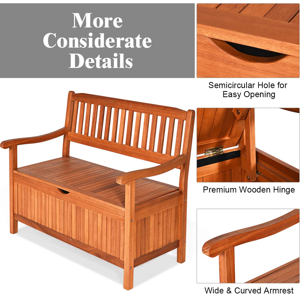 BETTARY 53 Gal Weatherproof Wooden Outdoor Storage Bench with Waterproof Liner & Armrests - Patio, Garden, Deck, Porch & Balcony Furniture for Outdoor Seating and Storage