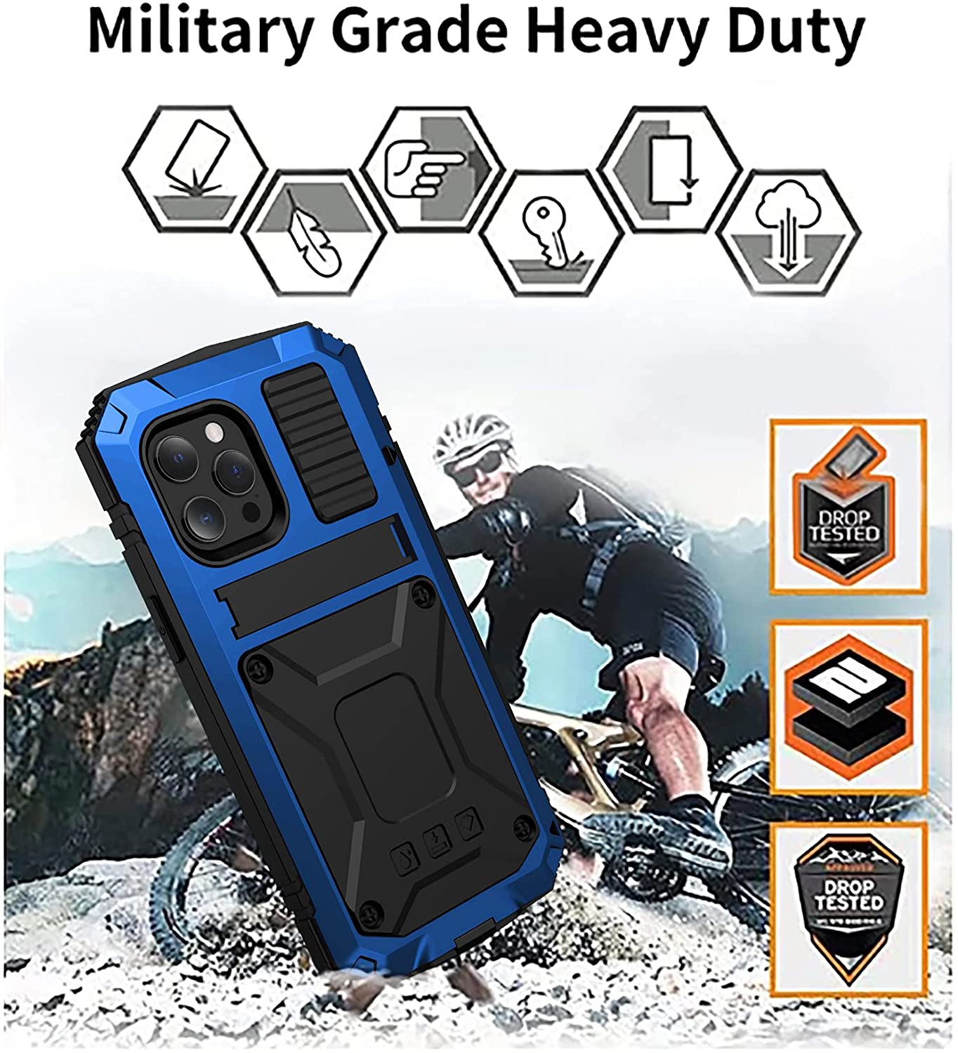 iPhone 13 Pro Max Case - Shockproof Metal Gorilla Glass Cover with Kickstand | Slim Protective Phone Case for iPhone 13 Pro Max | Perfect for Work, Travel & Outdoor Activities
