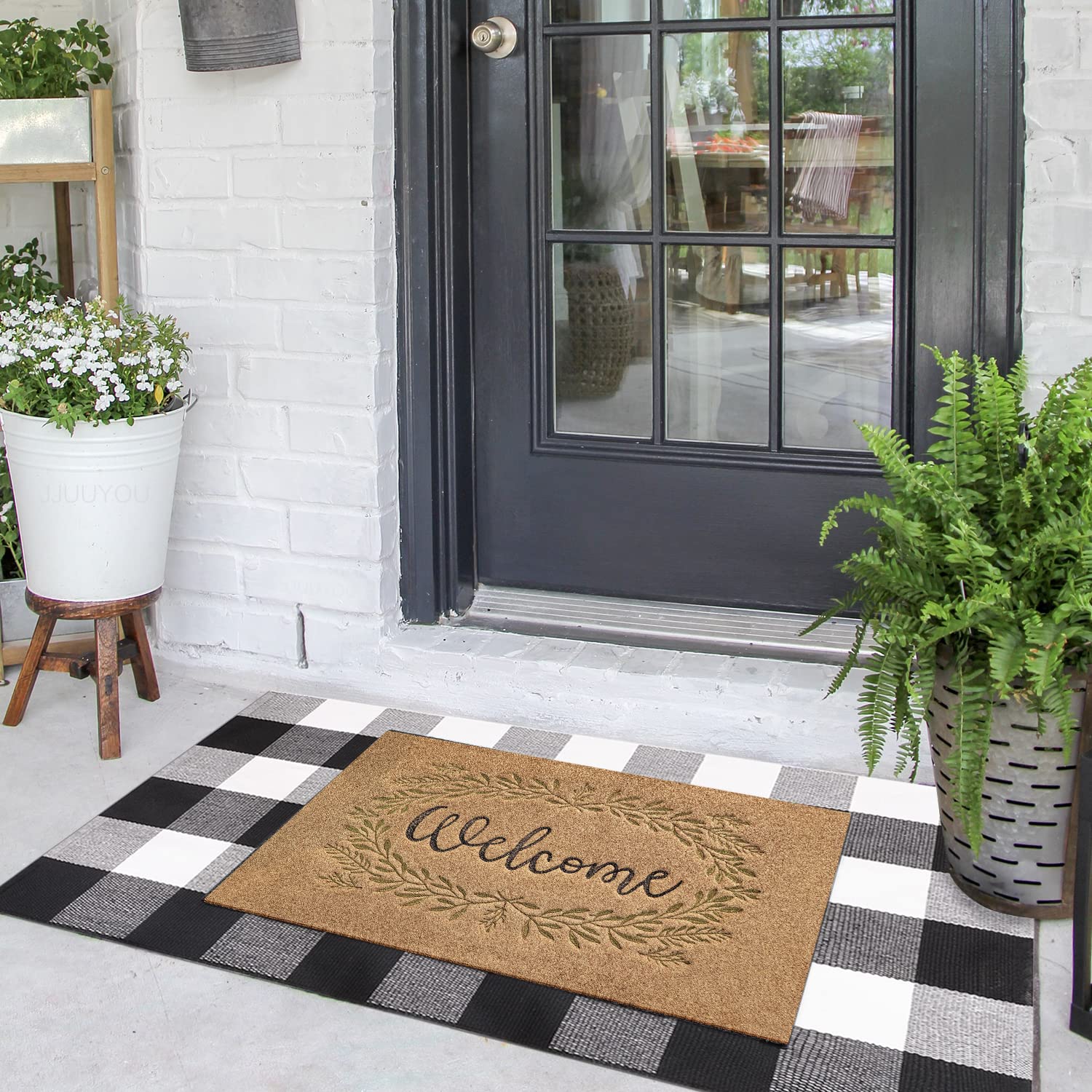 JJUUYOU Non-Slip Rubber Back Doormat - Indoor/Outdoor Welcome Mat for Front Door Entrance - Waterproof, Easy to Clean Low Profile Floor Mat - Perfect for Home, Office, Apartment Entryway