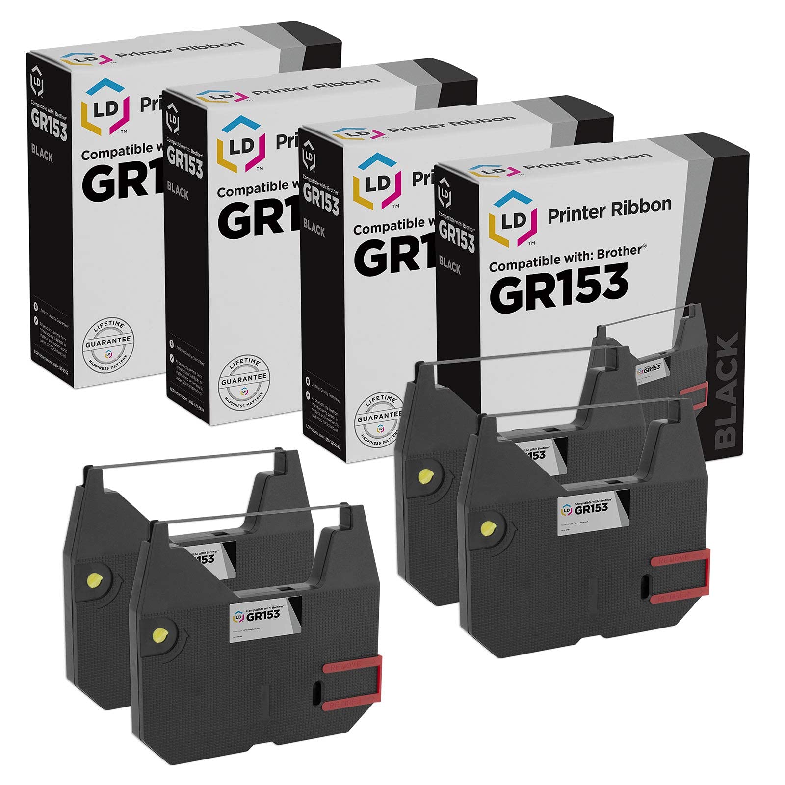 Brother 1030 GR153 Compatible Printer Ribbon Cartridge (Black, 4-Pack) - Replacement for Brother Typewriter AX10 & AX15 - Ideal for Office, Home, and Business Document Printing