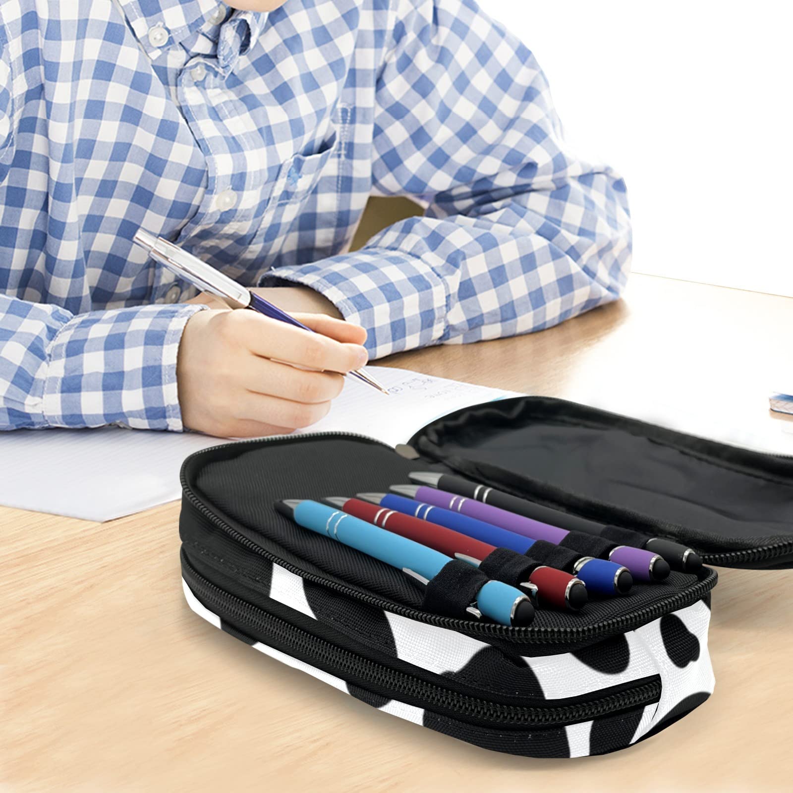 Personalized Cow Print Pencil Case - Custom Name Cosmetic & Stationery Organizer for School, Office, Work - Perfect for Students, Professionals & Makeup Storage