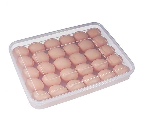 24 Grid Stackable Plastic Egg Storage Container with Lid - Transparent Fridge Organizer Tray for Eggs - Perfect for Kitchen, Refrigerator & Pantry Organization (1 Pack)