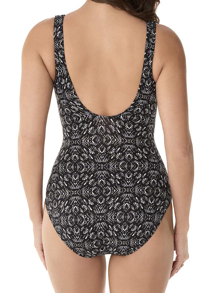Miraclesuit Women's One Piece Swimsuit - Tummy Control Criss Cross Sweetheart Neckline Swimwear in Black/White, Size 12 | Perfect for Beach Vacations, Pool Parties & Summer Getaways